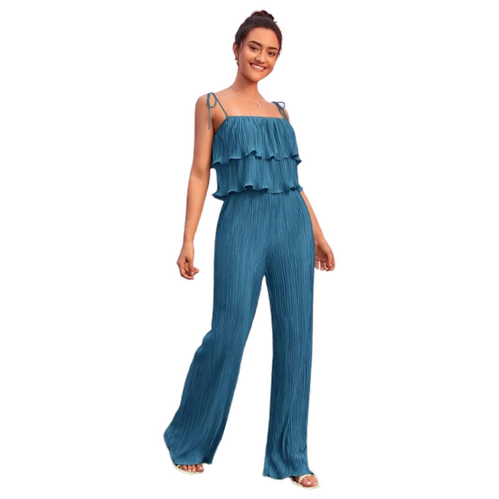 Αμάνικο Tube Tops Πλισέ Wide Leg Pant Y2k Κοστούμια Καλοκαιρινά Outfits Σούφρα Ανοιχτή πλάτη Sexy Outfits για Γυναικεία Κορίτσι Μπλε της θάλασσας S