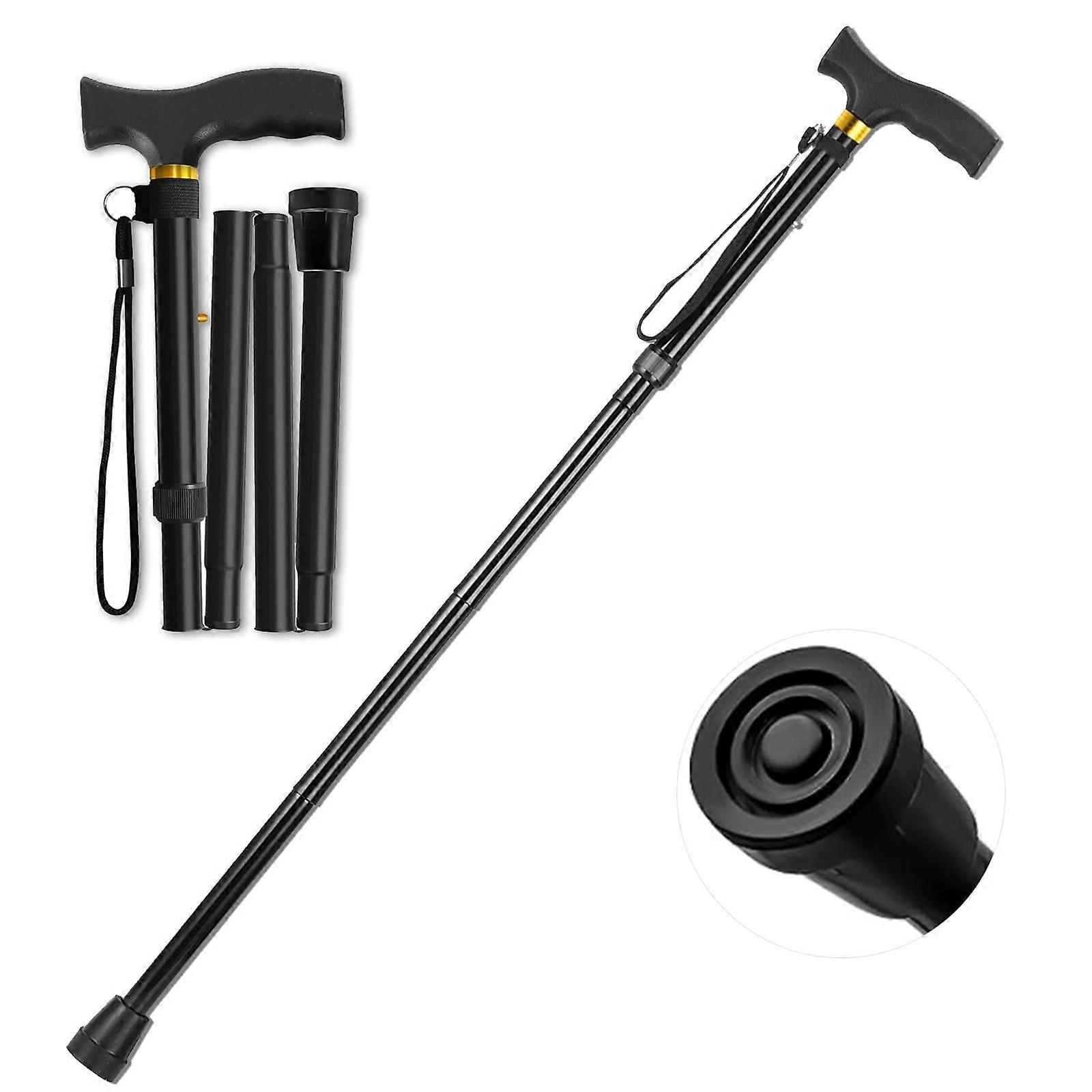 Aluminum Folding Walking Cane with Ergonomic Wheeled Handle for Seniors Walking 5-Level Height Adjustable