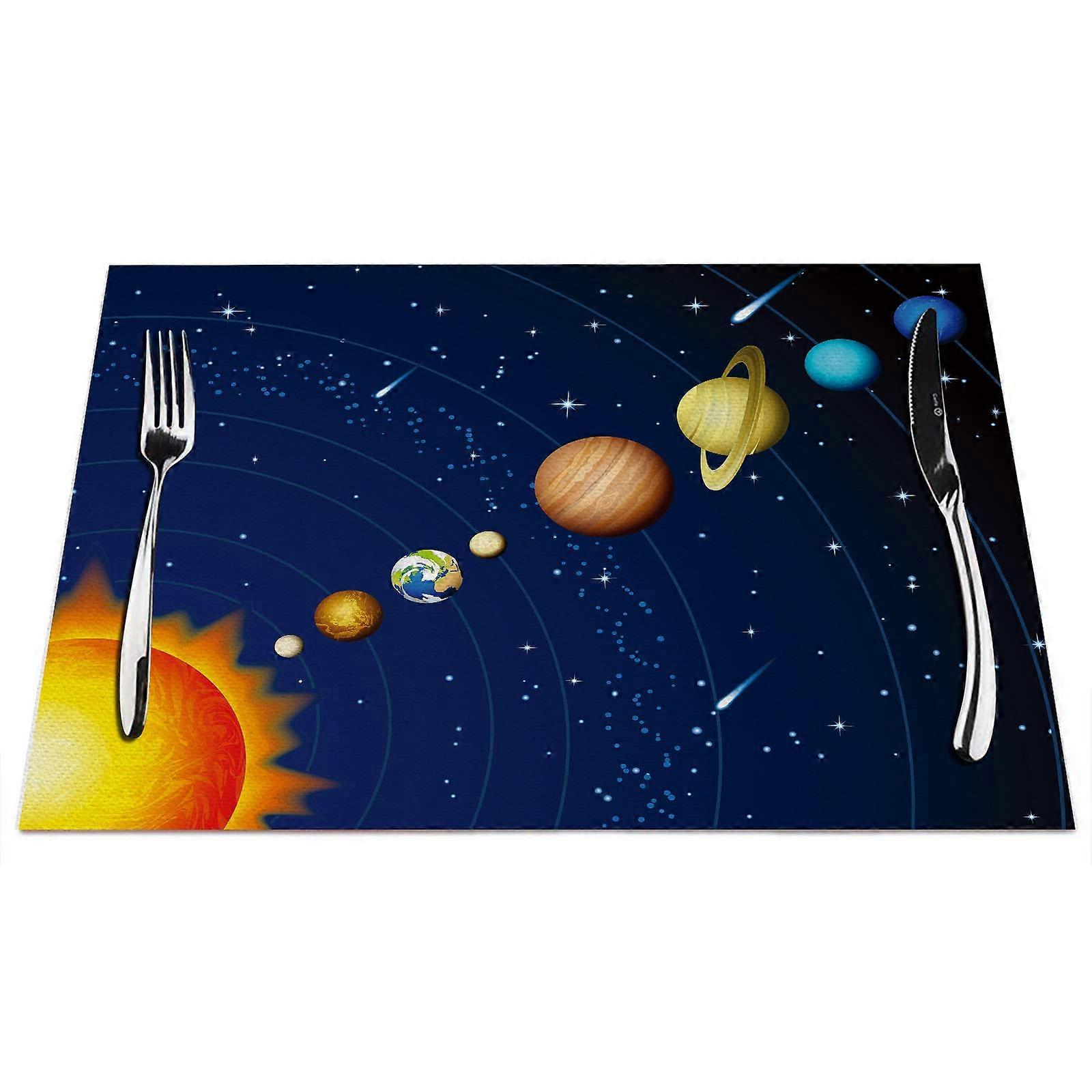 Solar System Location Mats 4 Piece, Solar System 9 Planet Illustration Location Mats Matt Matt for the Dining Table Heat Resistant Saying 18x12 Inch