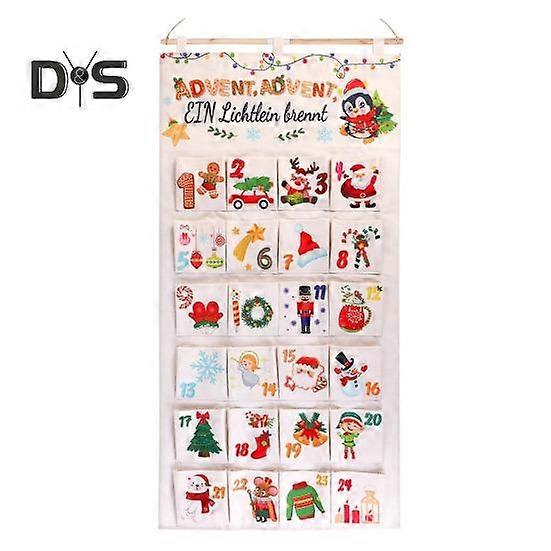 Christmas Fabric Advent Calendar Hanging Bag Large Capacity Reusable Christmas Countdown Calendar with 24 Pockets
