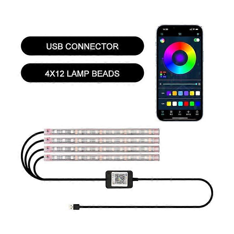 LED Car Interior Ambient Foot Light with USB Wireless Remote Music App Control Auto RGB Atmosphere Decorative Lamps