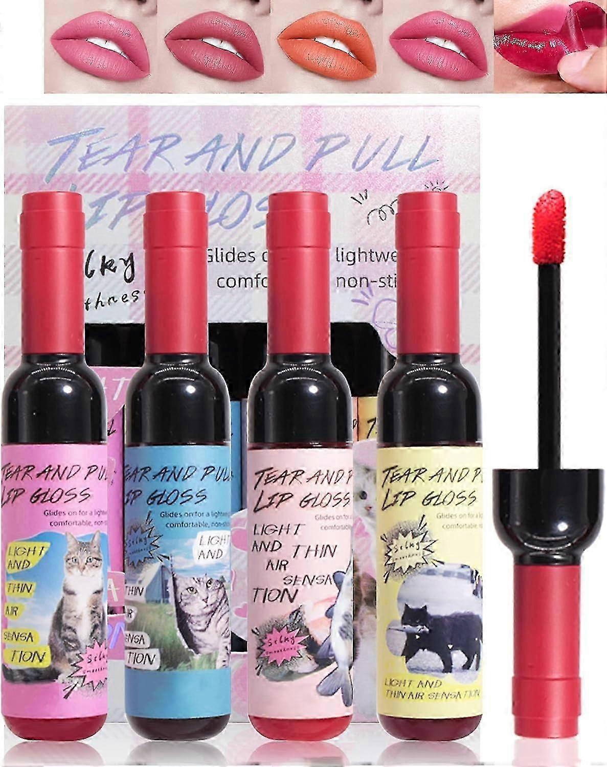 Peel Off Lip Tint Stain, 4 Χρώματα Peel Off Lip Stain Set, Αντικολλητικό Cup Lip Peel Off Stain, Μακράς Διάρκειας Ματ Υγρό Κραγιόν Lip Gloss
