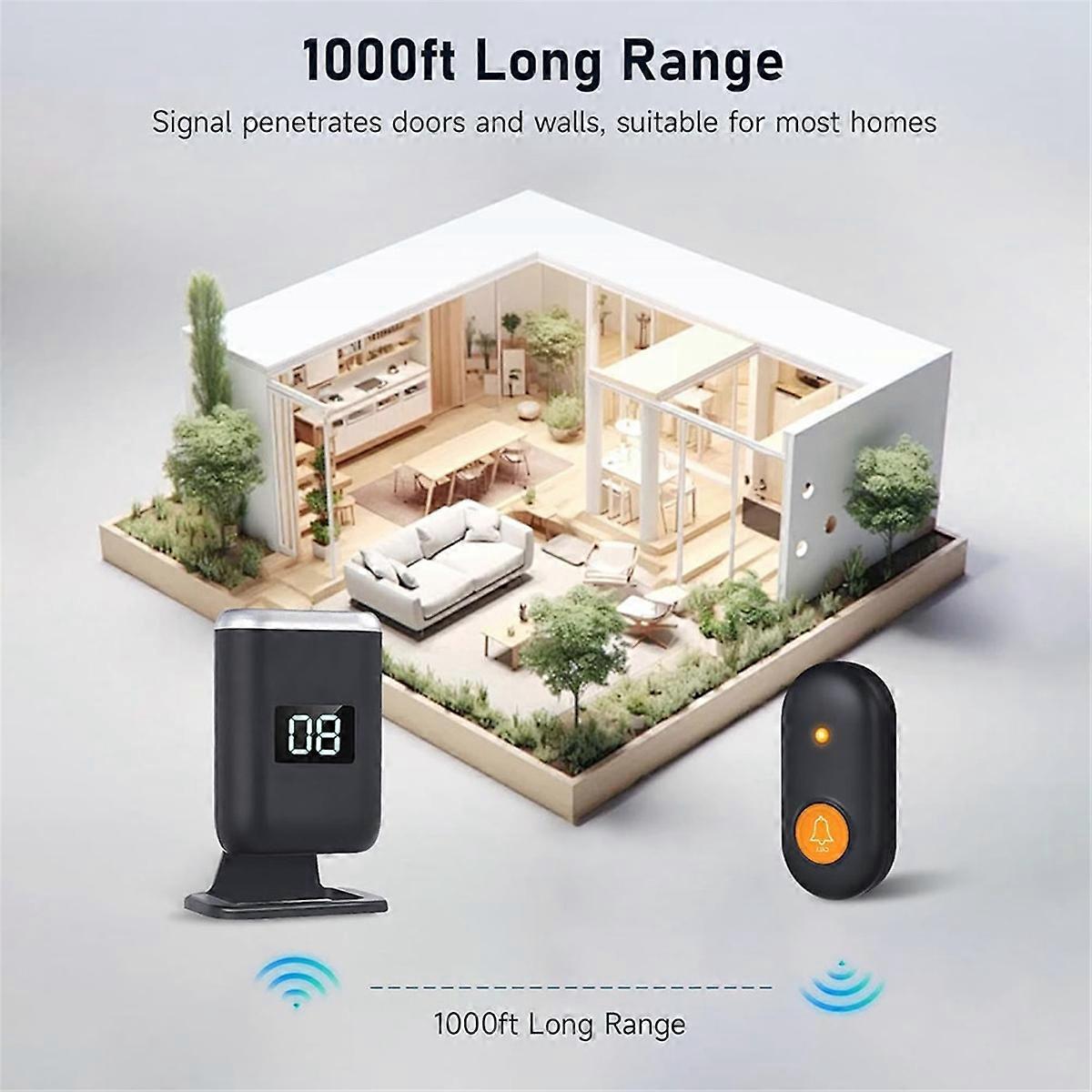 Caregiver Pager Wireless Call Button for Elderly, Alert Button for Seniors At Home with Vibration, L