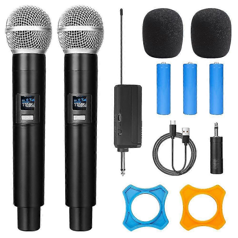 2PCS Wireless Microphone UHF High Fidelity Noise Reduction Professional Microphone with Receiver for Karaoke Party Live Show