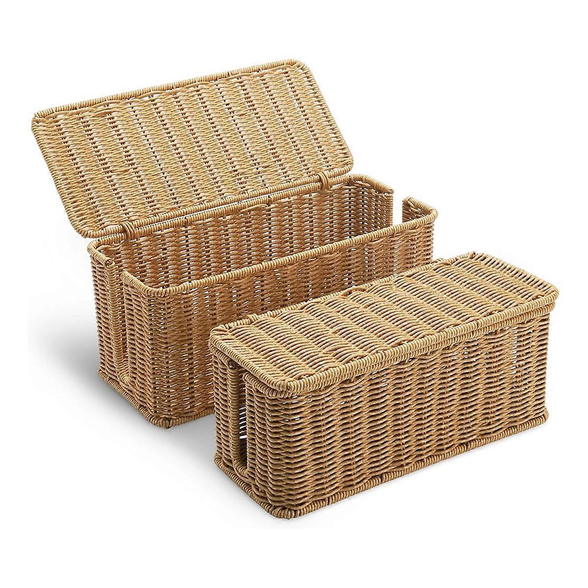 2Pack Cable Management Box, Handwoven Imitation Rattan Cord Organizer Box, Decorative Cord Hider Box
