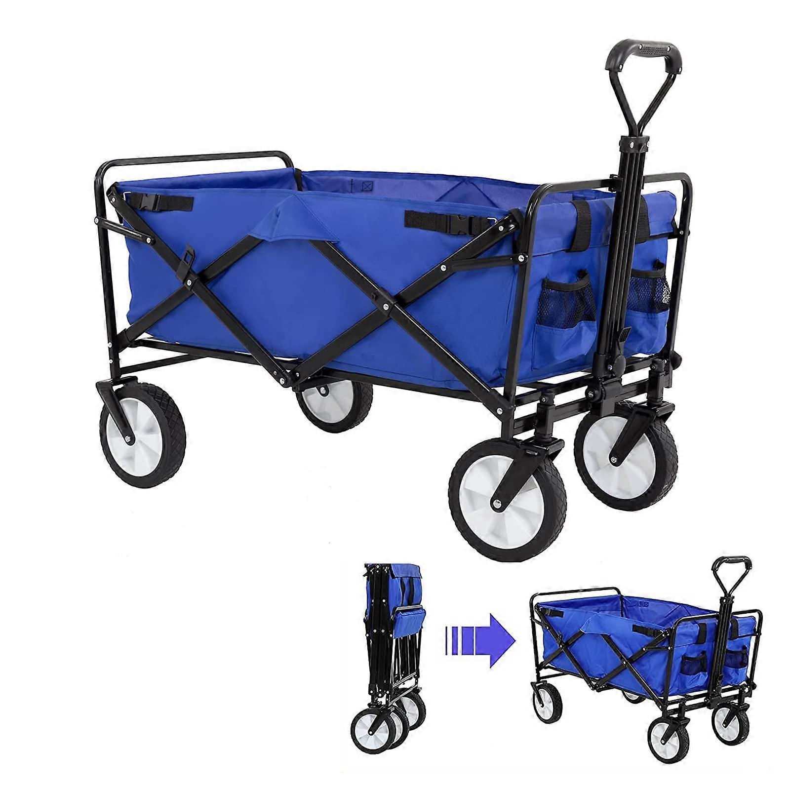 Collapsible Wagon Cart, Outdoor Cart with 4 AllTerrain Wheels,, Blue