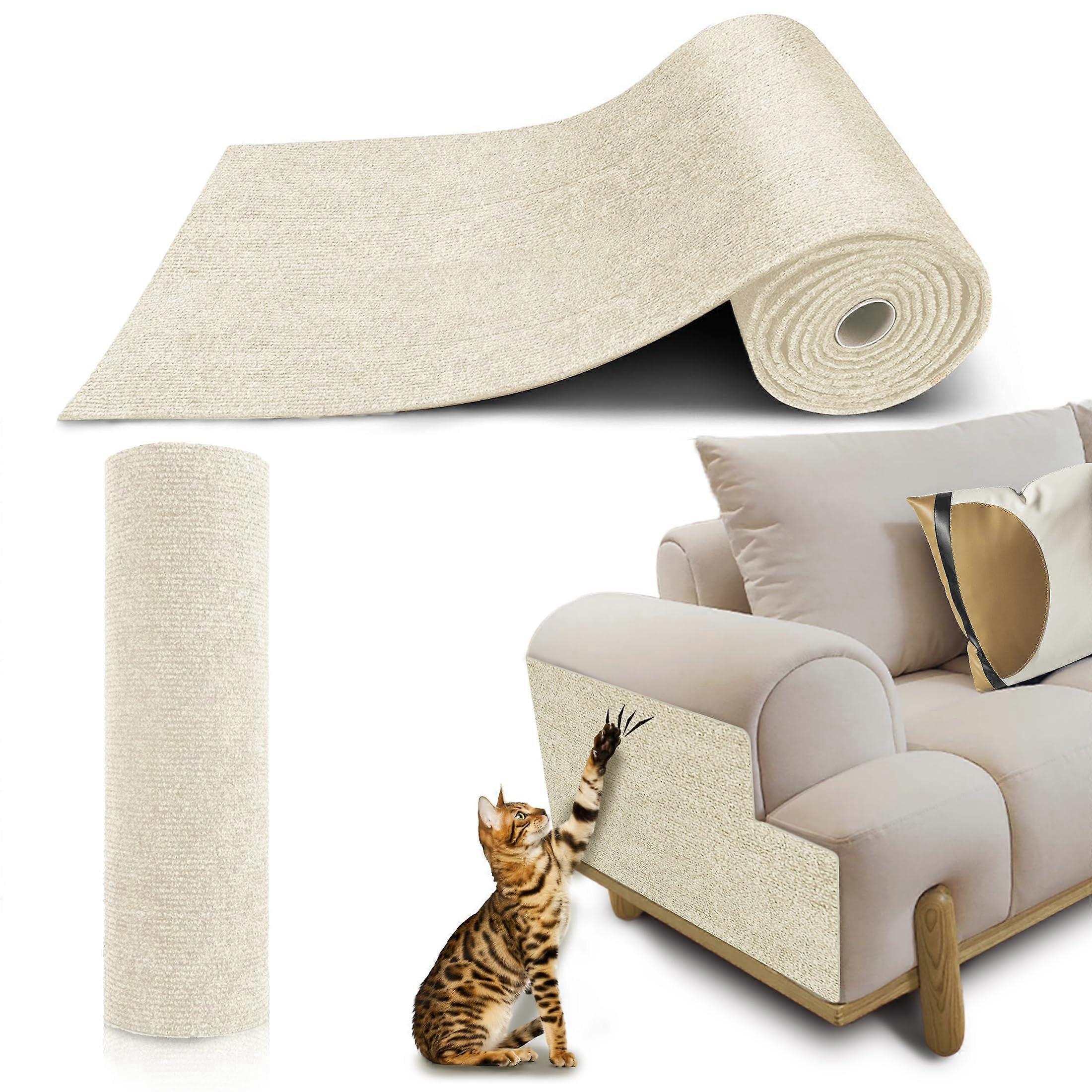 Cat Scratch Furniture Protector, 78.7"x15.8" Self-Adhesive Scratch Pad Mat for Leather Sofa, Couch Corner, Wall, Beige