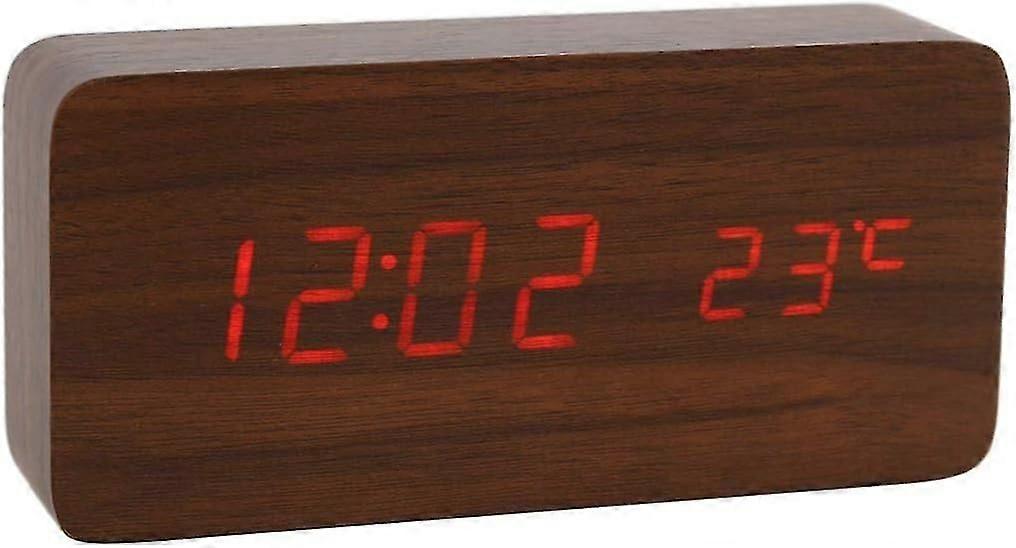 Wooden Digital Clock - Multifunctional LED Alarm Clock With Time/Date/Temperature Display And Voice Control