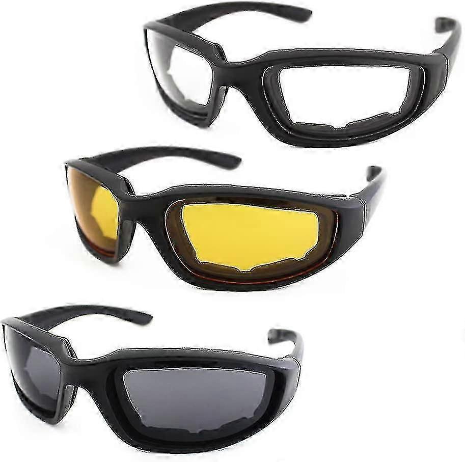 3 Pair Motorcycle Riding Glasses Padding Goggles Uv Protection Dustproof Windproof Motorcycle