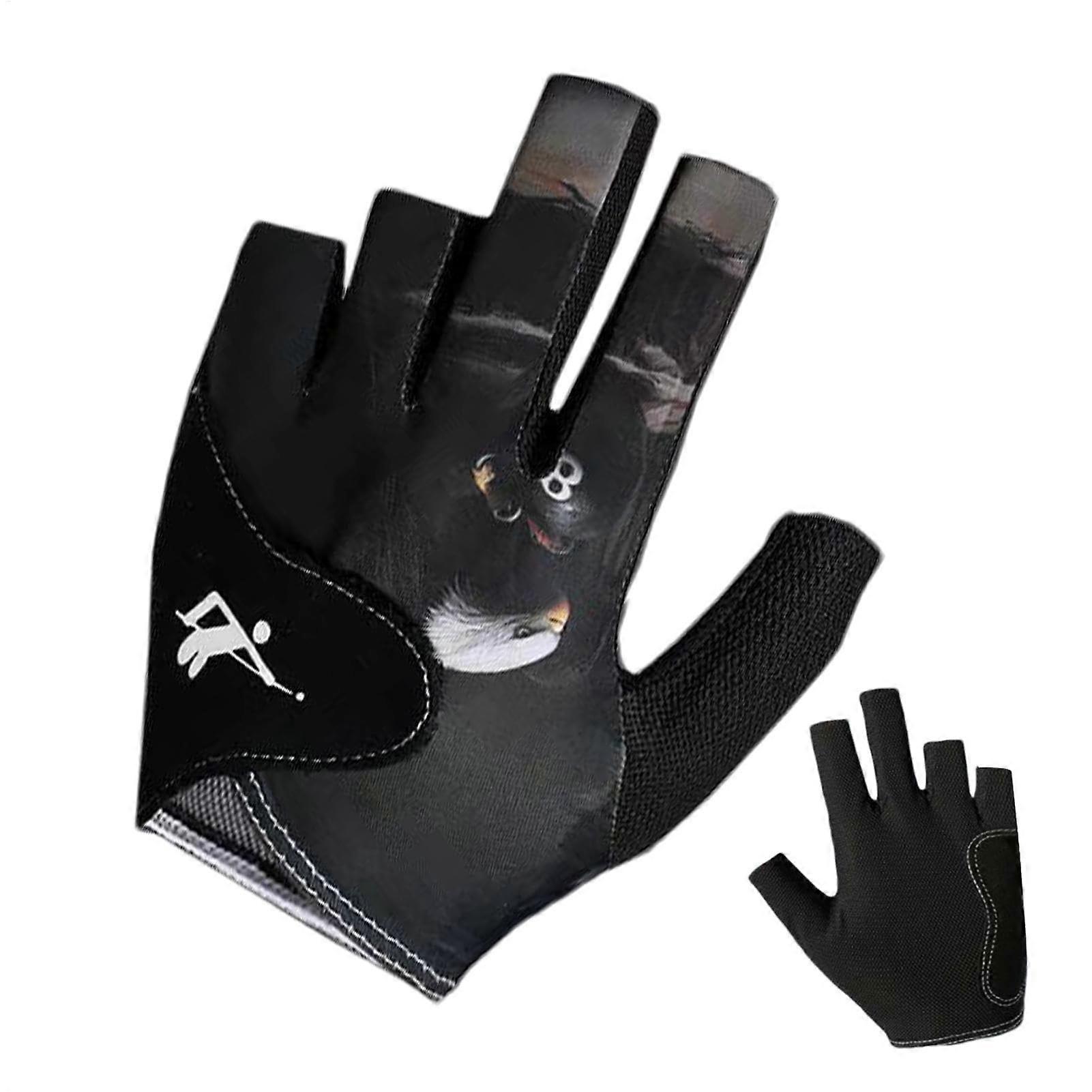PoolCueGloves for men, Sweatresistant halffinger gloves for billiard Black Hawk