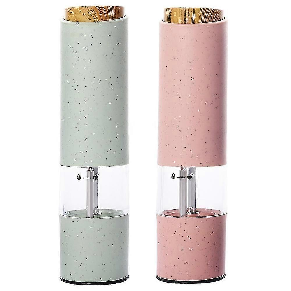 Electric Salt & Pepper Grinder Set, Adjustable Coarseness - Pink & Green