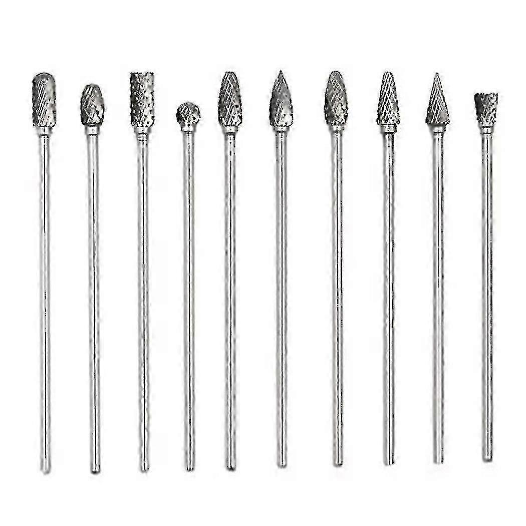 Set of 10 4-Inch Long Double Cut Tungsten Solid Carbide Rotary Burrs with 1/8 Inch Shank for Twist Drill