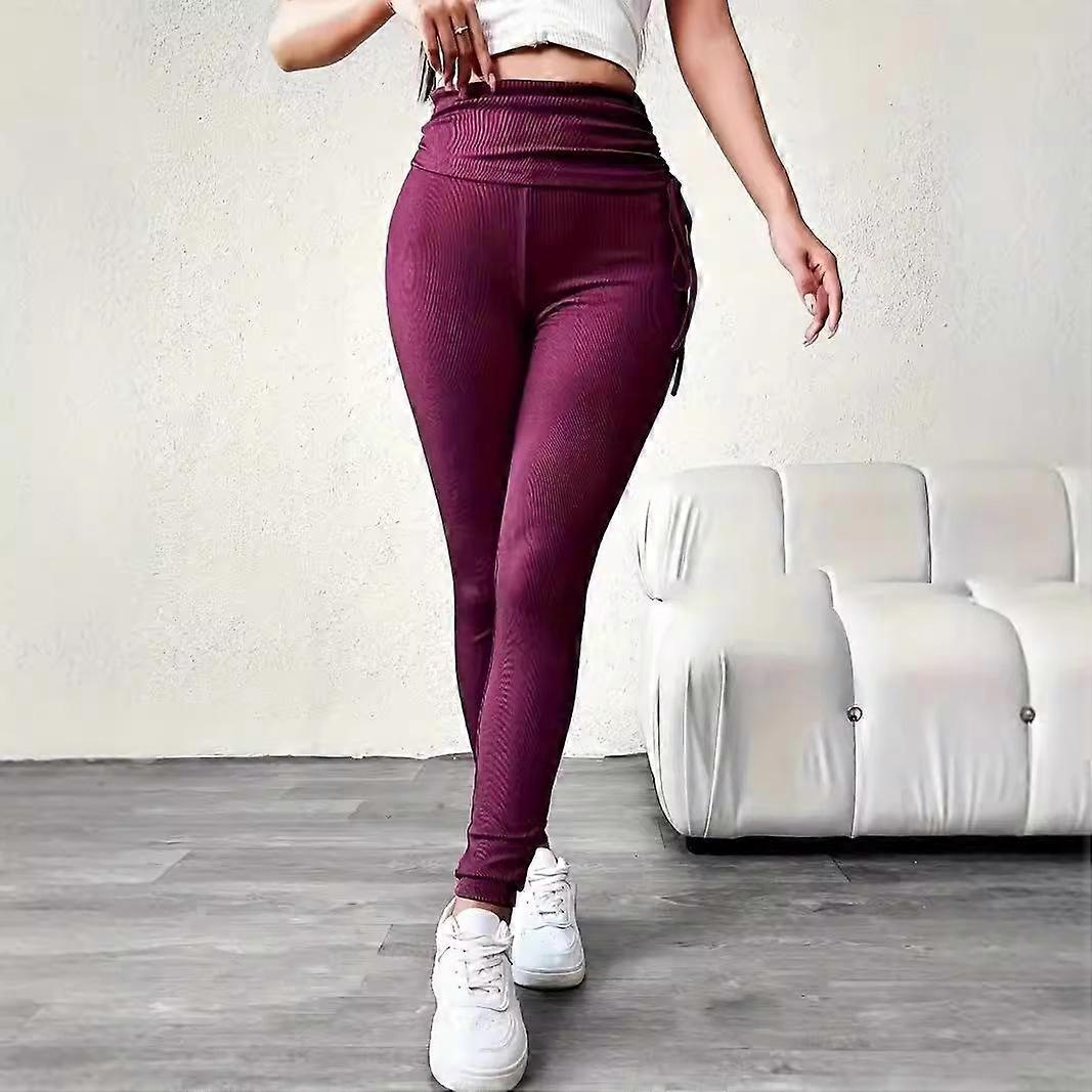 Women's Pant High-waisted Hip-lifting Pit-stripe Plus Size Solid-colour Sports Yoga Trousers Casual Bottoms