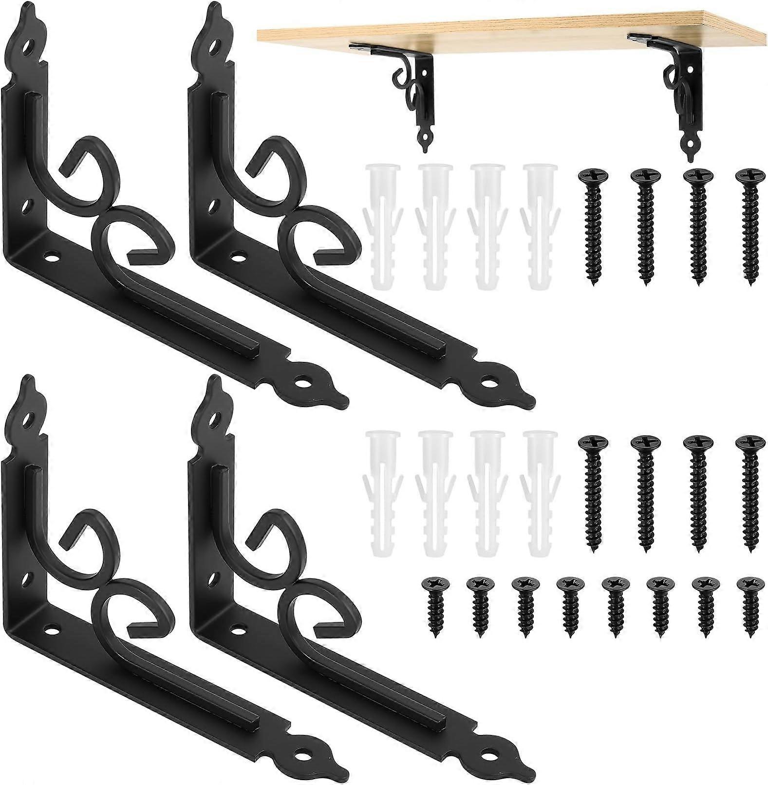 Pcs Wall Shelf Brackets, Wall Shelf Support, Shelf Brackets, Wall Shelf Brackets, Retro Triangle Wall Brackets, Black Metal Wall Mount Shelf Brackets 