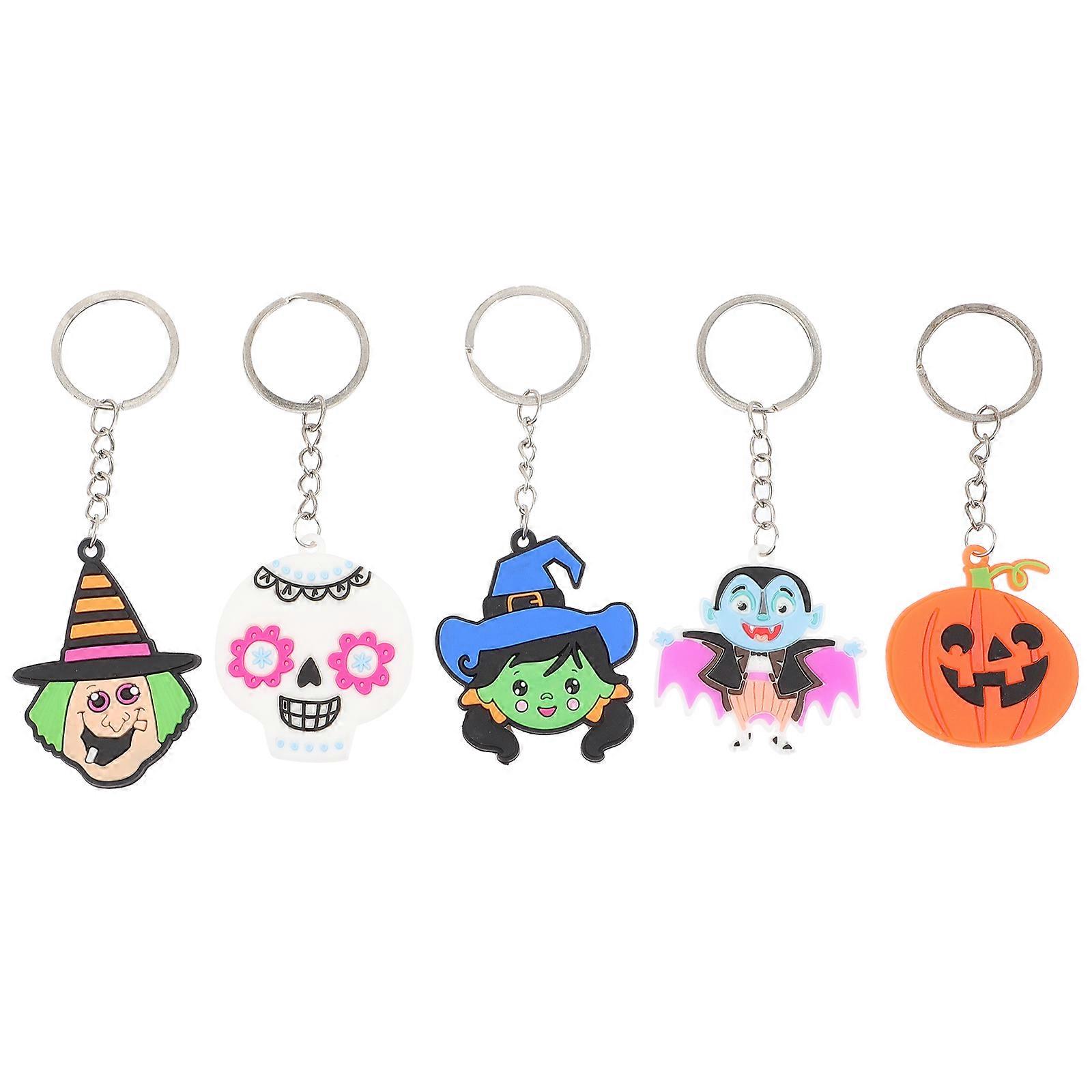 Halloween Key Chain Cartoon Pattern Keyring Adornment Round Shape PVC Material 30Pcs