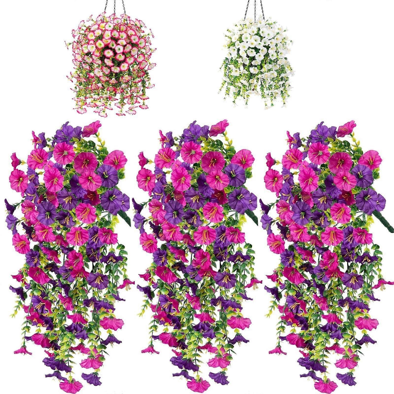 3-Pack Artificial Flowers for Hanging Baskets, UV-Resistant, Colorful Petunias, Rainproof and Light-Resistant Decor for Outdoor Areas
