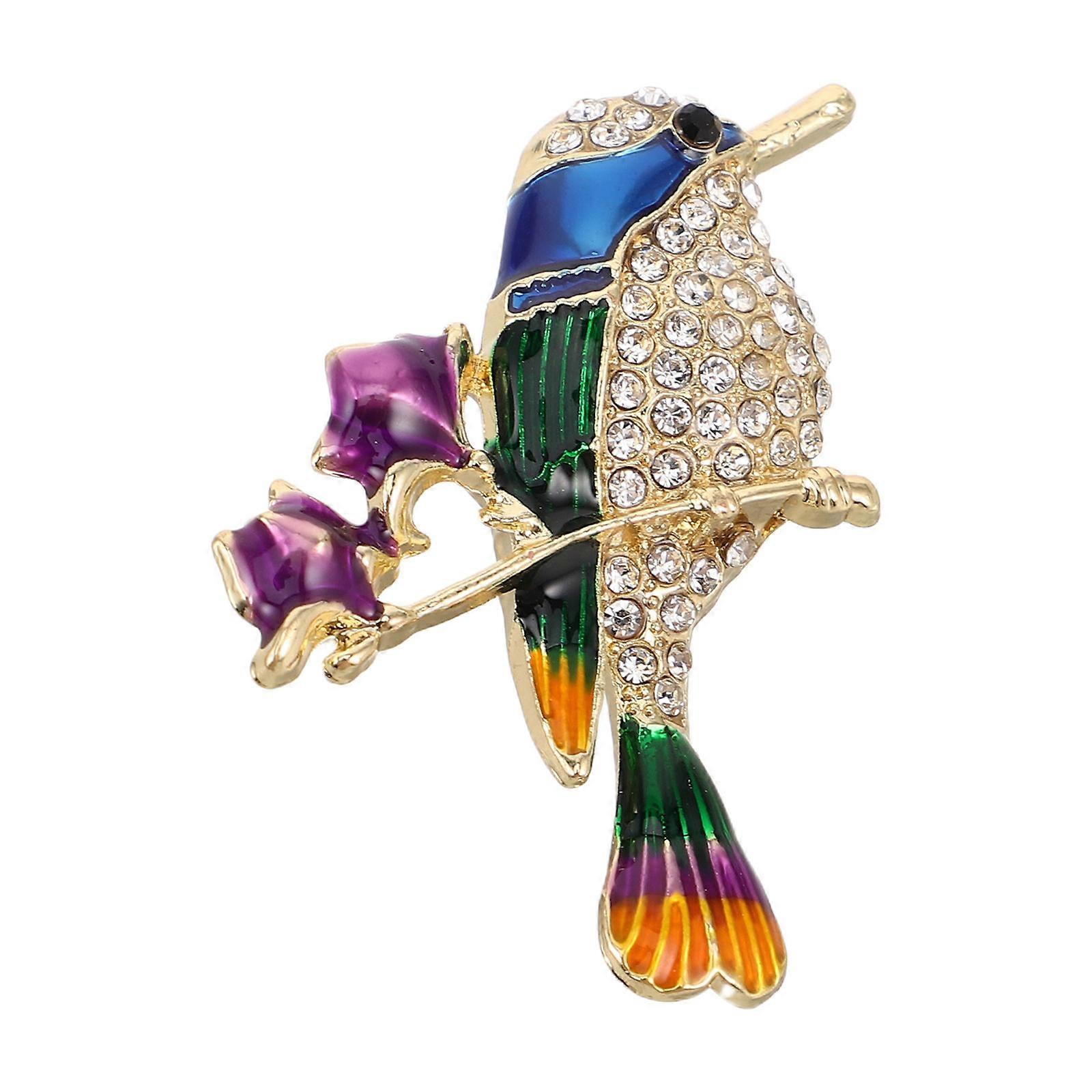 Hummingbird Pin Multi Colored Enamel Alloy Brooch Unique Flower Bird Jewelry for Women Men Various Occasions 1Pack
