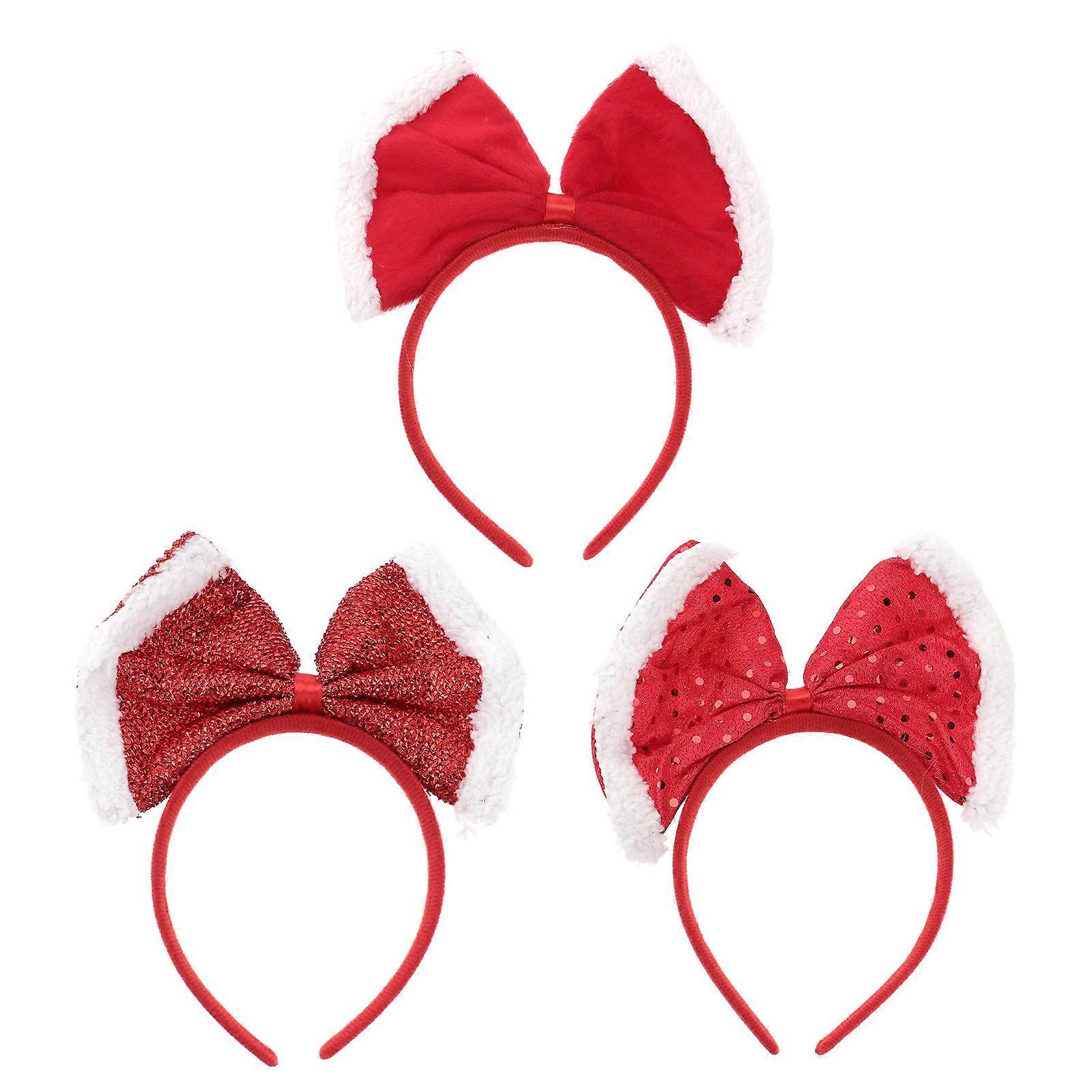 Red Bowknot Headband Adjustable for Cosplay 3Pcs