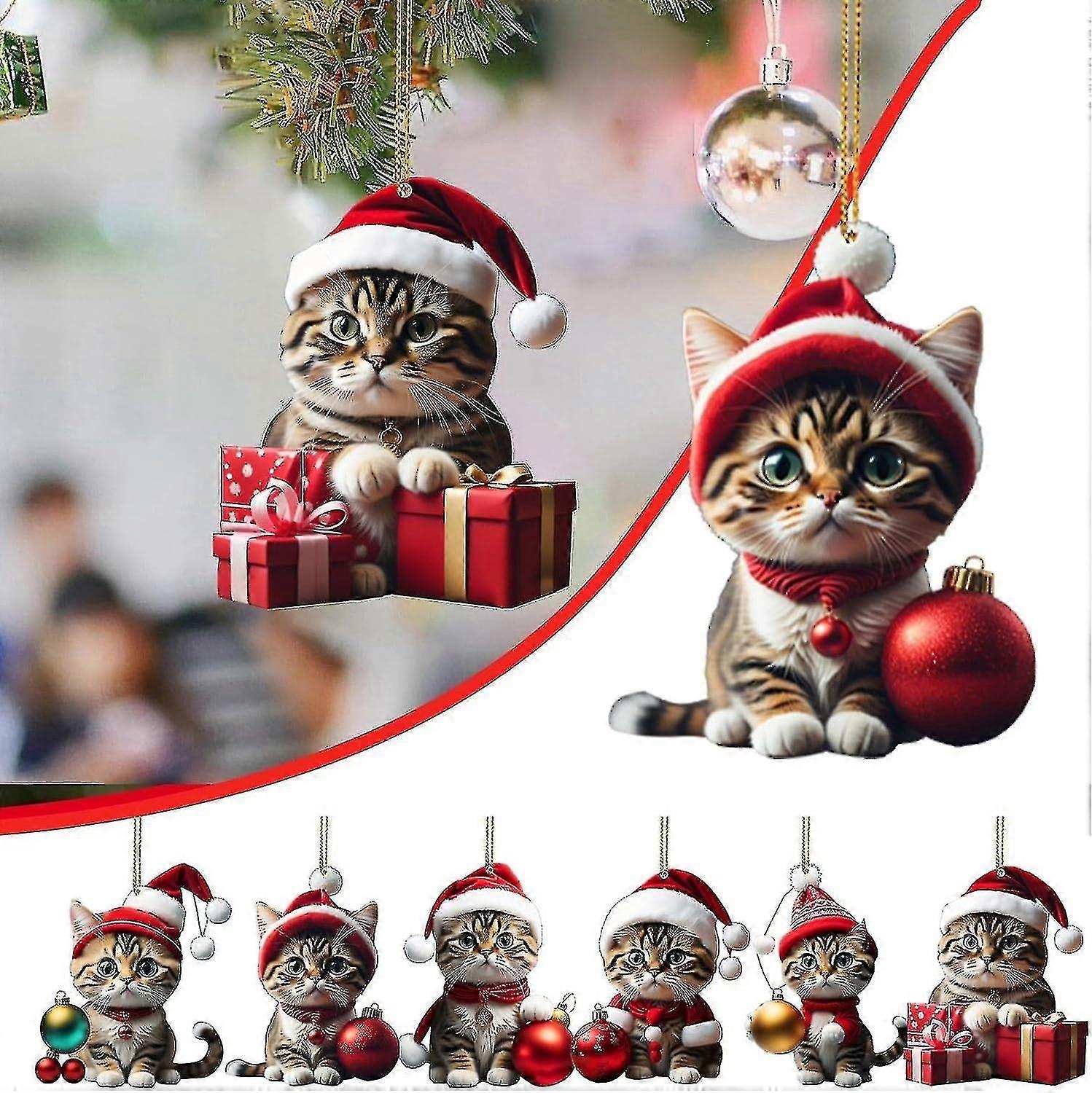 Albero di Natale Gatto Pendente, 2d Acrilico Gatto di Natale Albero di Natale Decorazione Appesa, Gatto Ciondolo Albero di Natale Decorazione Regali