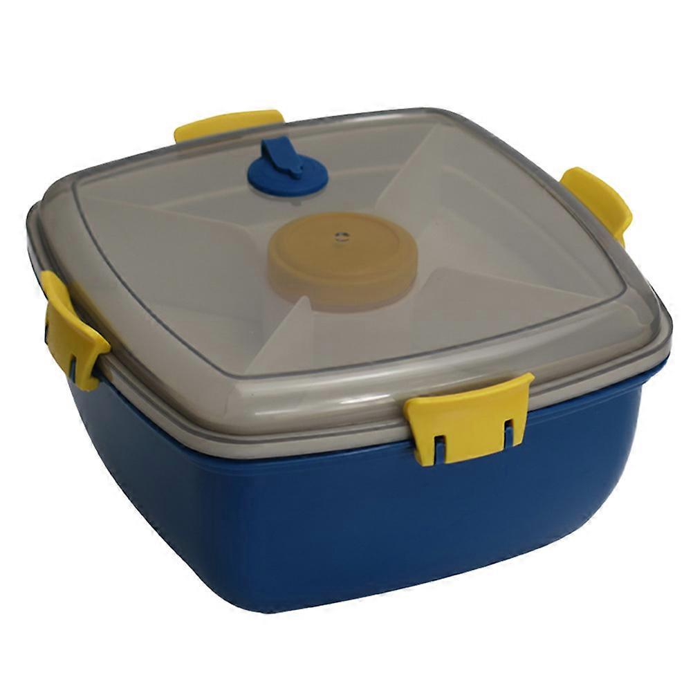 Salad Container For Lunch Set Portable Microwavable Double Layer Food Holder Navy 19.4X19.4CM Sealing Lids 1Set