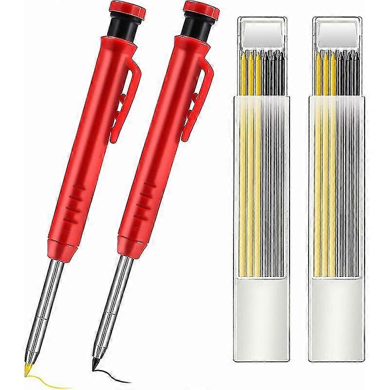 2 Mechanical Carpentry Pencils with Sharpener & 12 Leads for Drawing