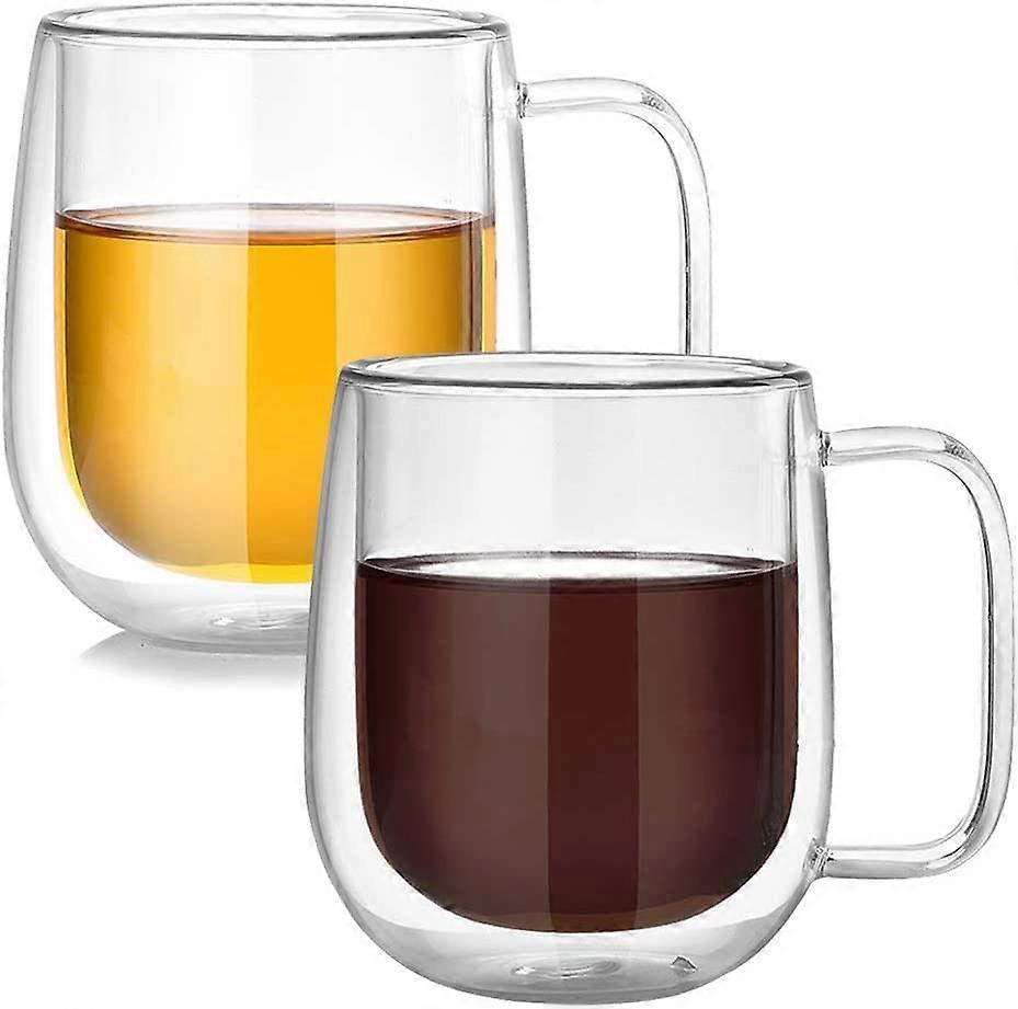 Glass Coffee Cups Double Walled 350 ml Tea Glasses with Handle Thermal Insulated for Cappuccino Latte Juice and Milk