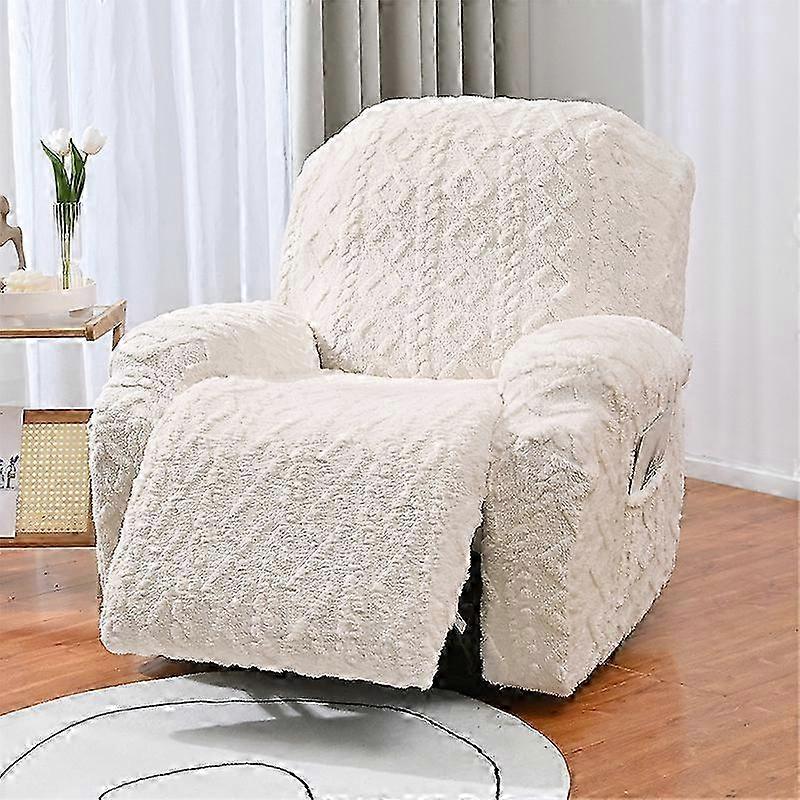 Set of 4 Geometric Jacquard Soft Plush Recliner Covers Non-Slip Furniture Protectors with Elastic Bottom for Kids and Pets