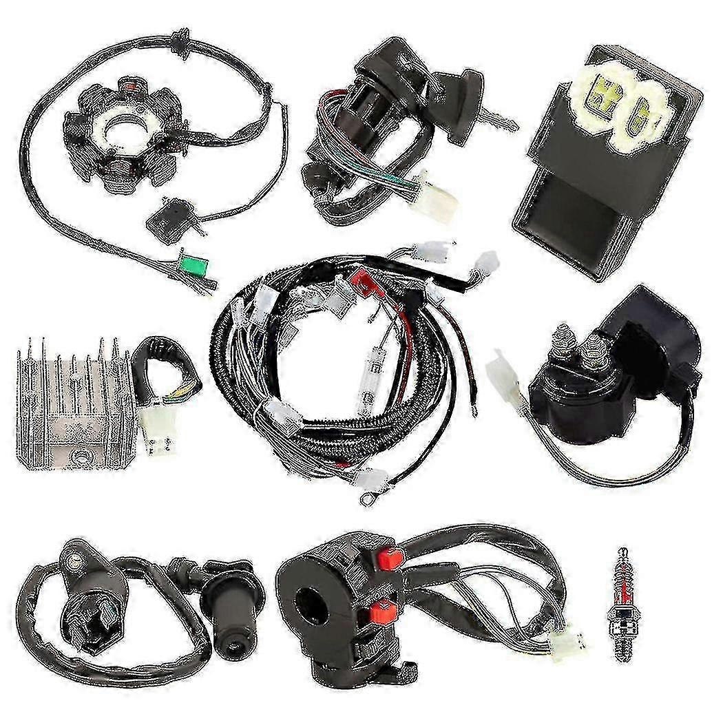 ATV Wiring Harness Kit with CDI Stator Regulator Ignition Switch Solenoid Relay for Compatible Models 125cc 150cc