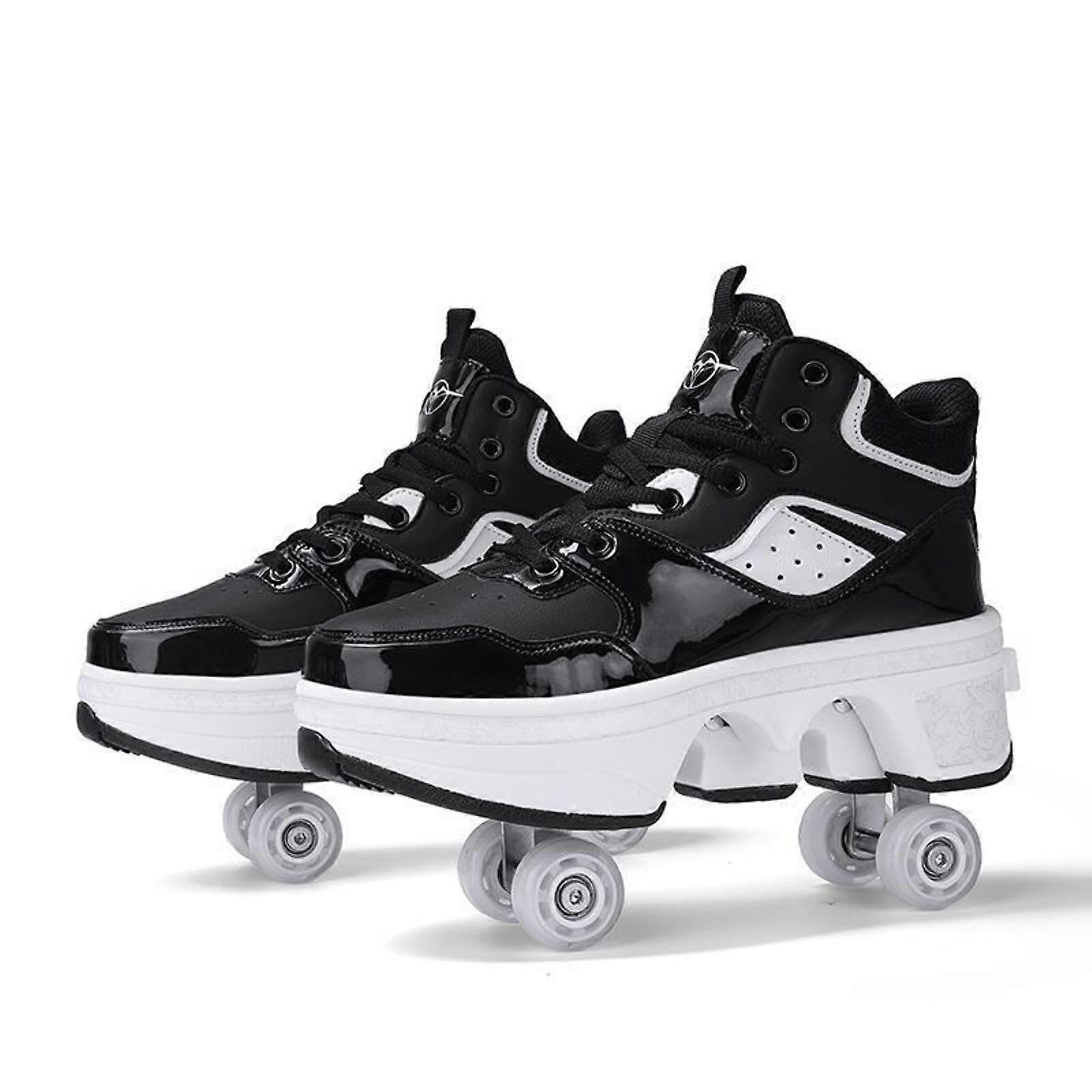 2in1 Roller Skates and Trainers, MultiPurpose Shoes with Wheels, Adjustable Quad Roller Skate Boots 35