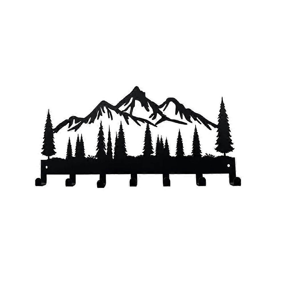 Wall Coat Rack with 7 Hooks, Metal Key Organizer in Mountain Forest Shape for Entryway, Hallway, Kitchen