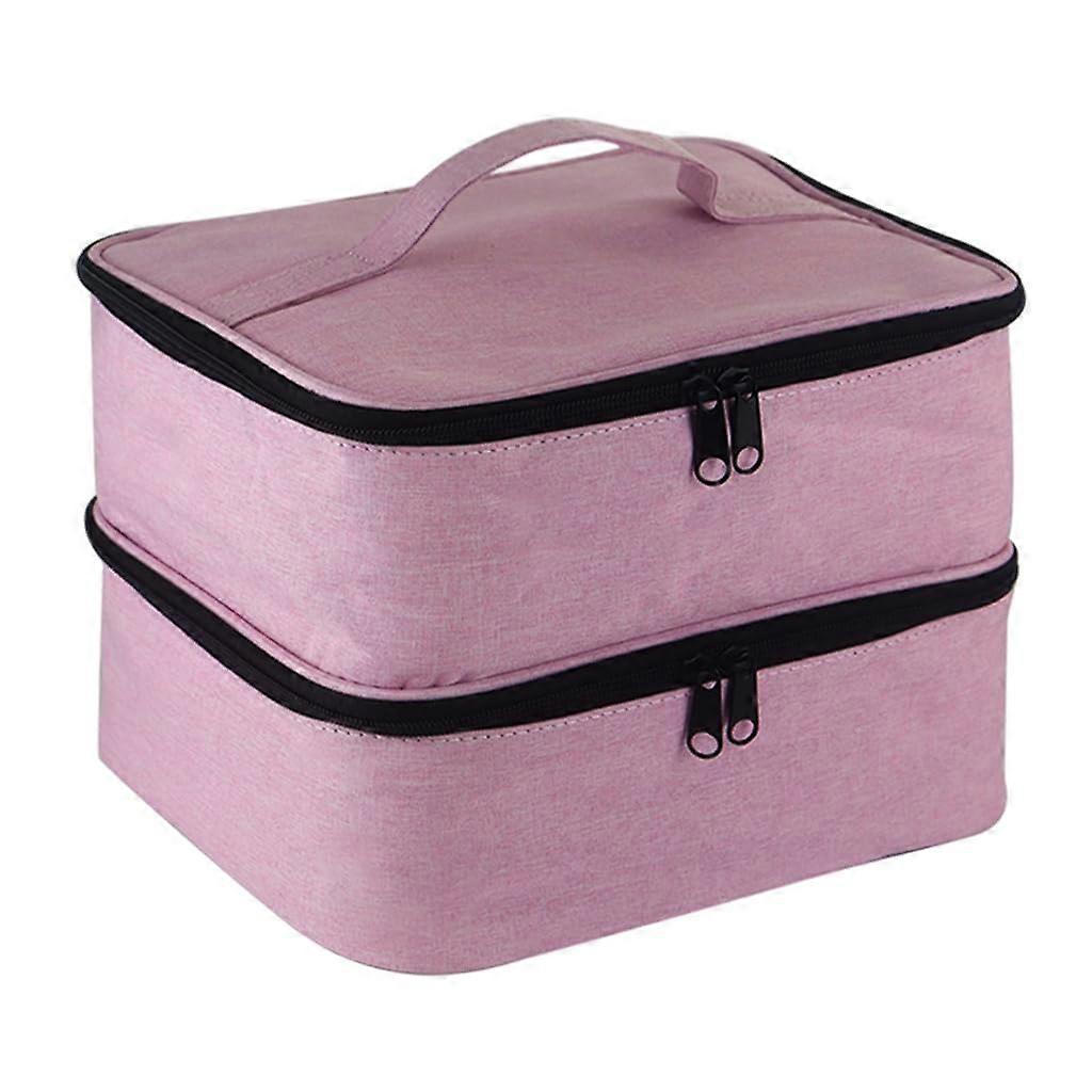 Nail Polish Storage Box Double Layer Portable Organizer Bag with Shock Absorption and Accessories in Rose Color