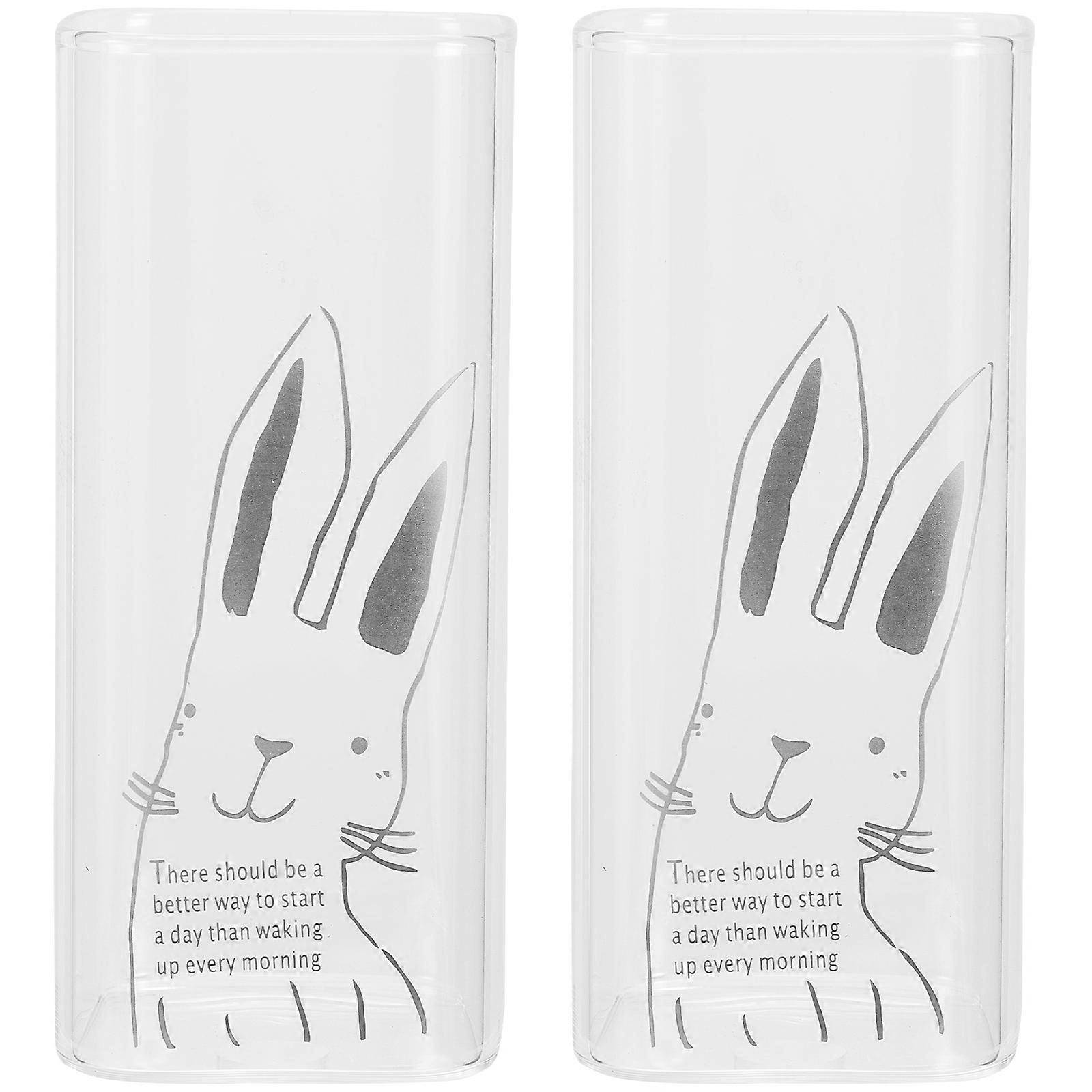 Glass Coffee Mugs Set of 2 Rabbit Pattern Stylish Cups for Home Office Tea Capacity Easy to Clean Decorative