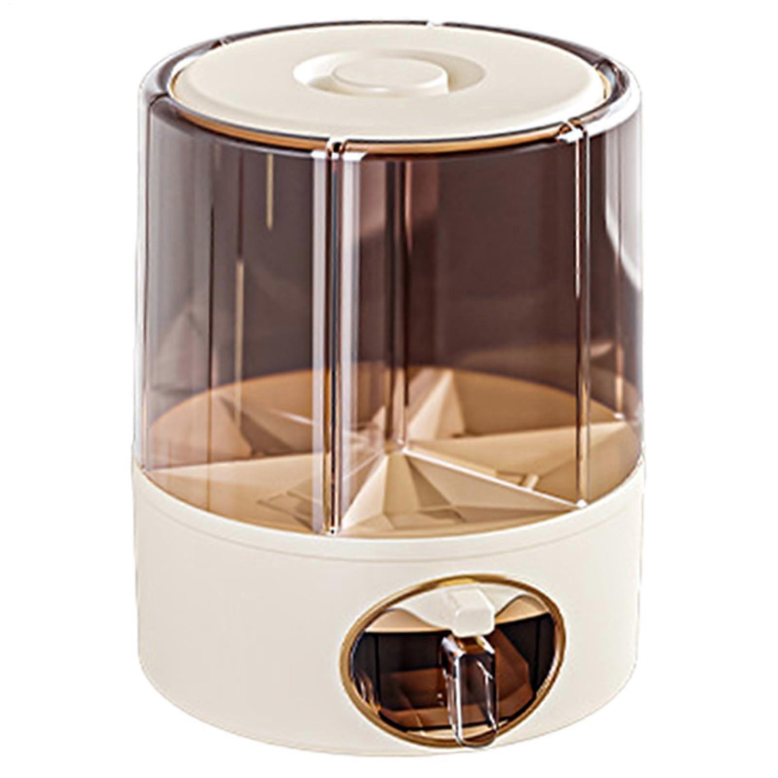 Rice Dispenser 6-Grid Storage, Rotating Sealed Food Dispenser, One-Click Dispense, Kitchen Container Jar, Cream Yellow