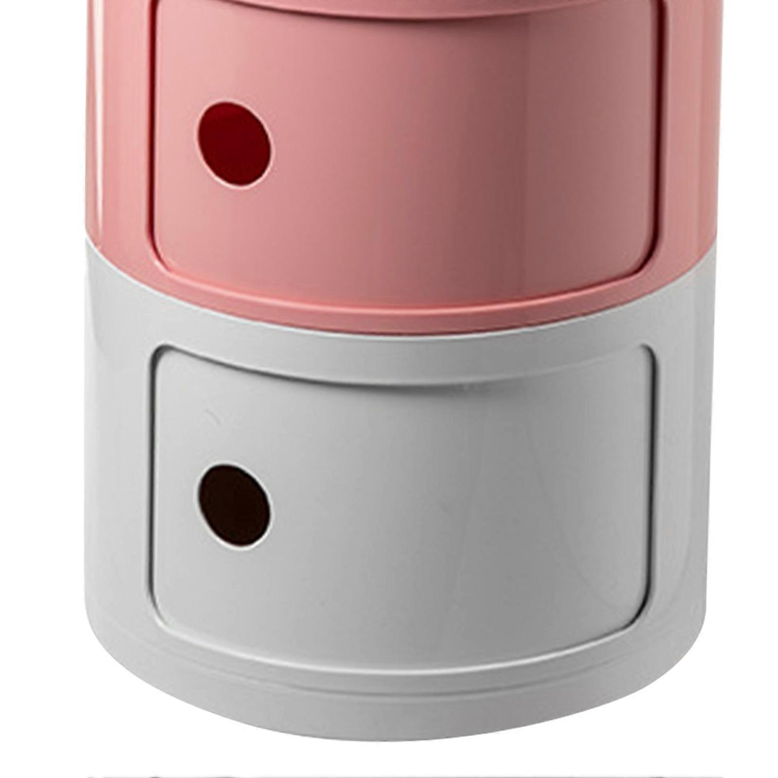 Nordic Style Round Bedside Table, Large Capacity, Pink & White