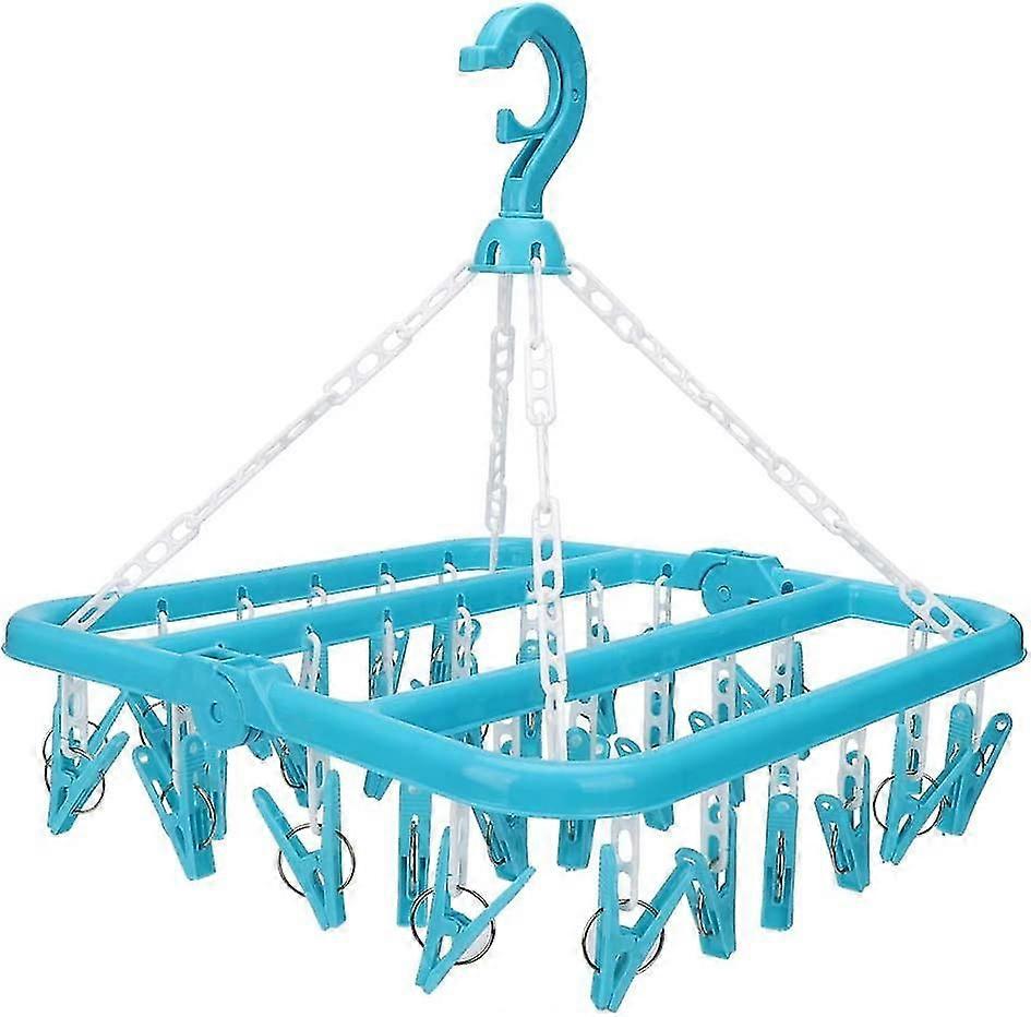 Underwear Hanger With 32 Clips Hanging Clothes Rack Foldable Plastic Clothespin Drip Drying Hanger(blue)