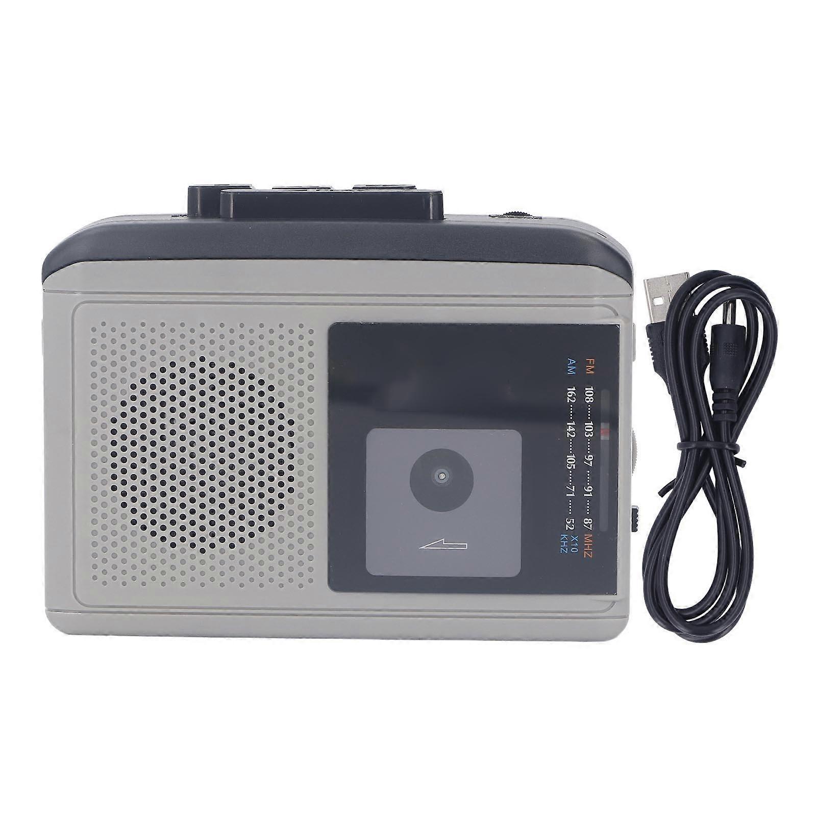 Portable Cassette Player with AM/FM Radio, USB/AA Battery Power, and Built-in Speaker