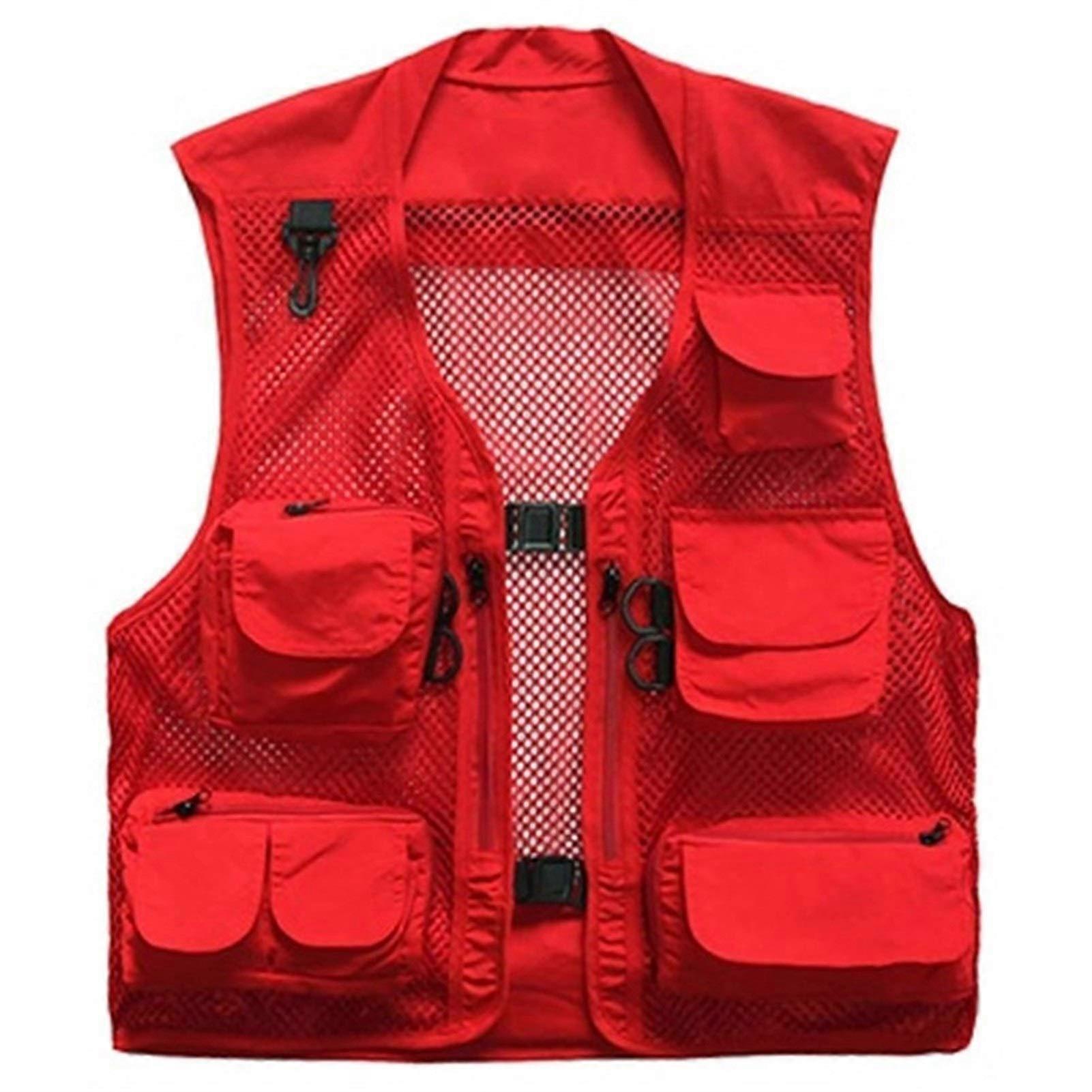 Ultralight Fishing Vest, Warm, QuickDrying Mesh Vest, Tactical Military Camping Vest, Men's Outer Vests with Multiple Pockets, Waistcoat Red XXL