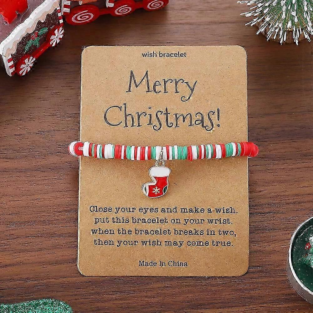 Bracelet de perles en argile polymère vert de Noël pour les femmes Mode Père Noël Arbre Flocon de neige Pendentif Bracelet Noël Fête Bijoux