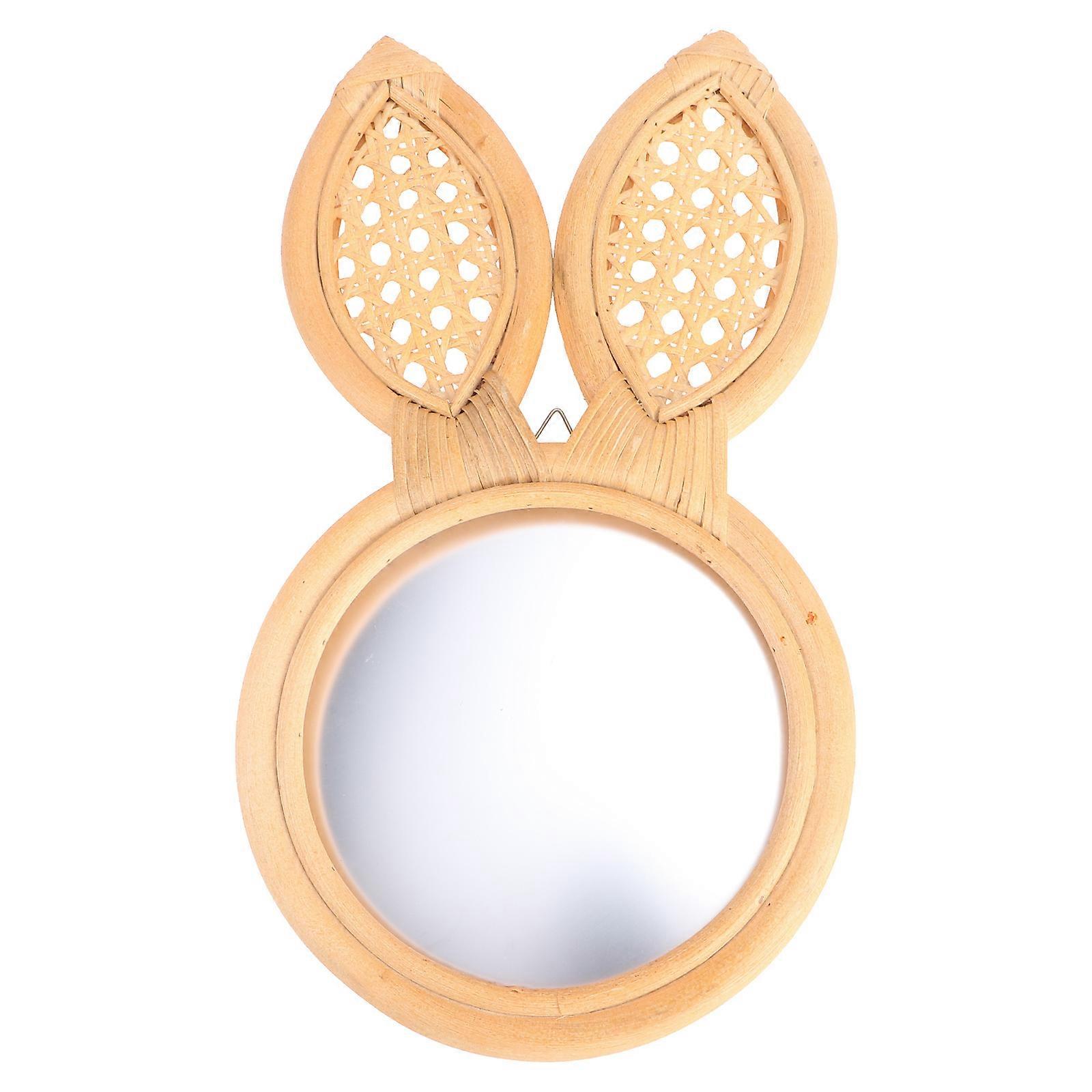 Woven Mirror Rattan European Style Vertical Space Enhancement Khaki 42x22cm 1Pack