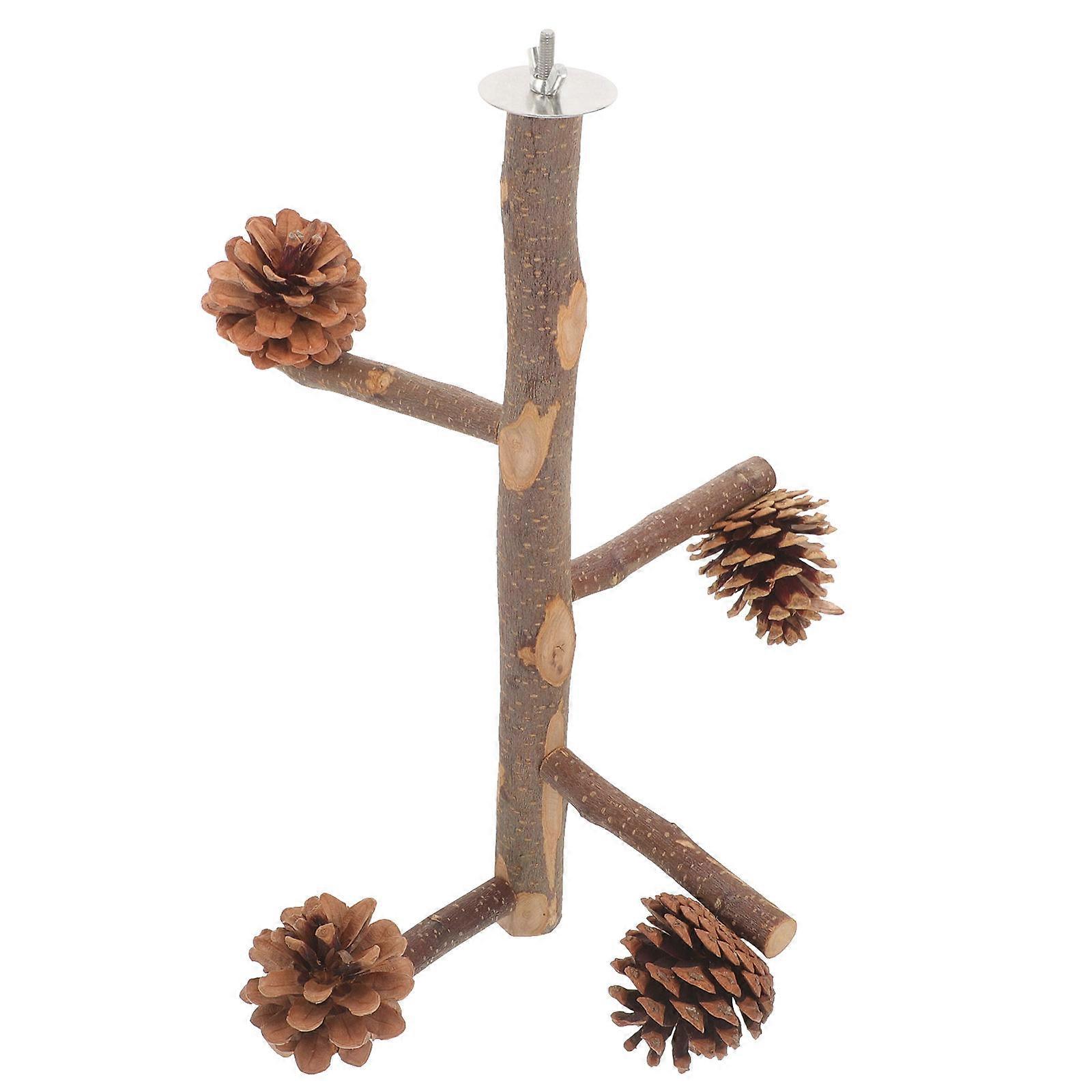 Brown Wooden Bird Perch Stand for Parrot Standing and Playing Multi-use Design 7.9 Inches