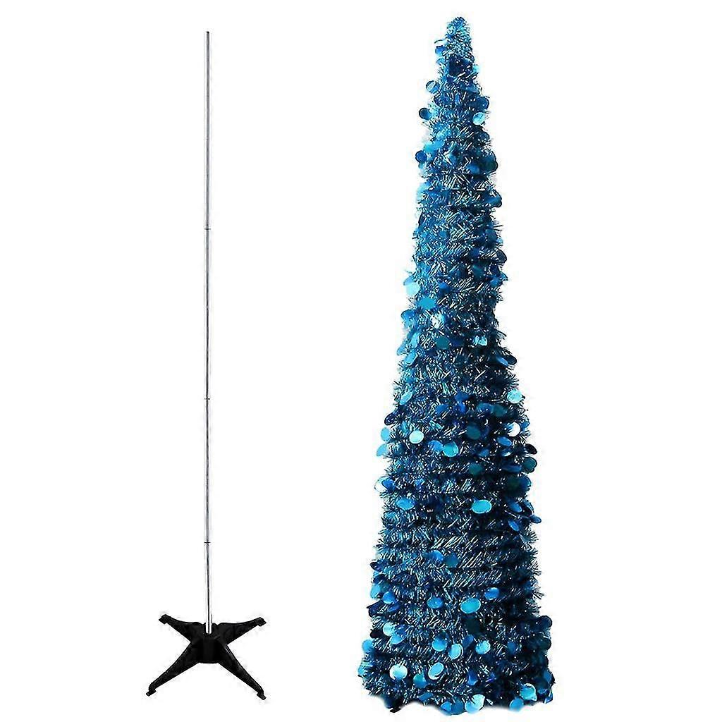5 Foot Collapsible Shiny Tinsel Artificial Christmas Tree with Stand Blue