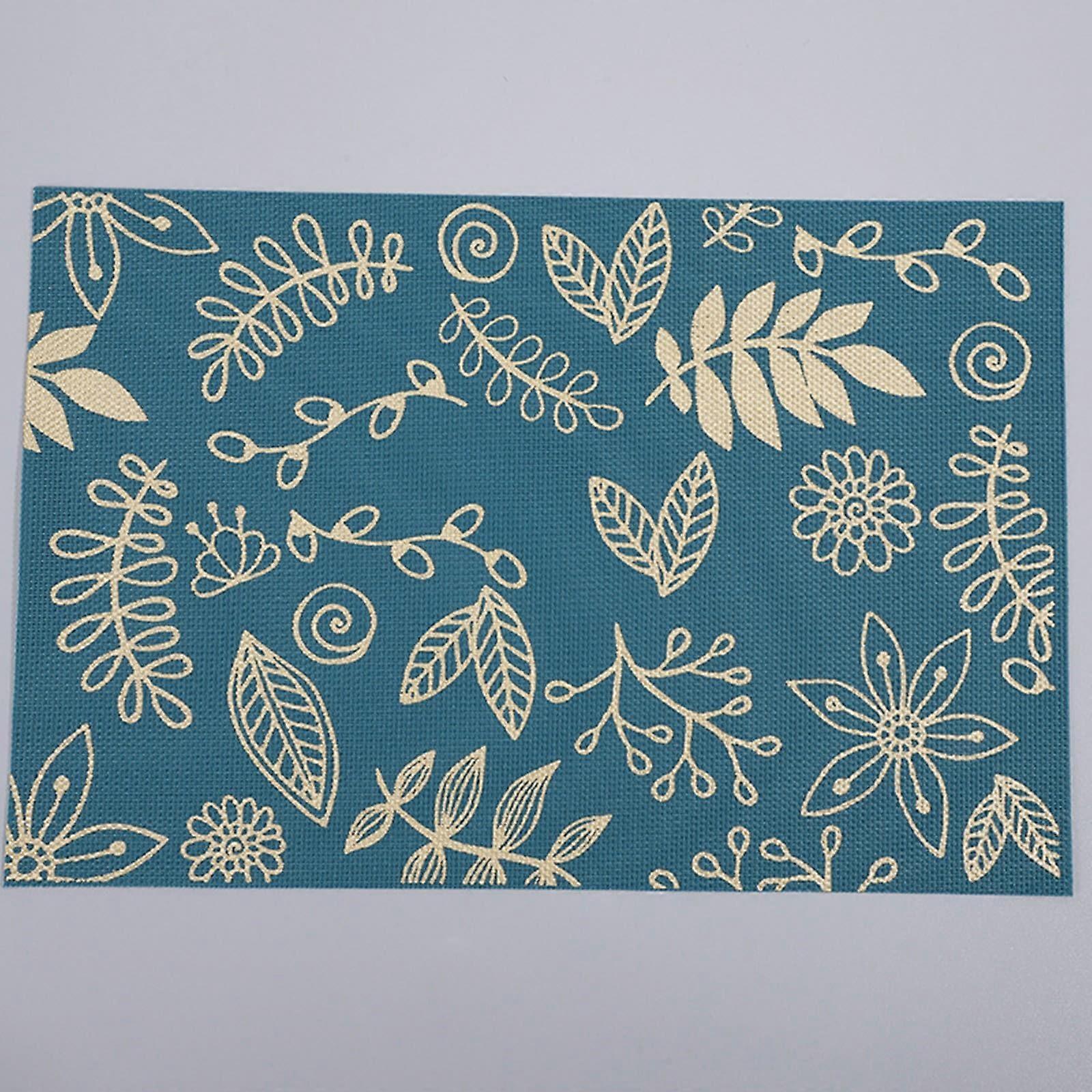 Set of 4 Washable PVC Place Mats 45 x 30 cm Boho Floral Non-Slip Table Coasters Square and Round Blue Style 3