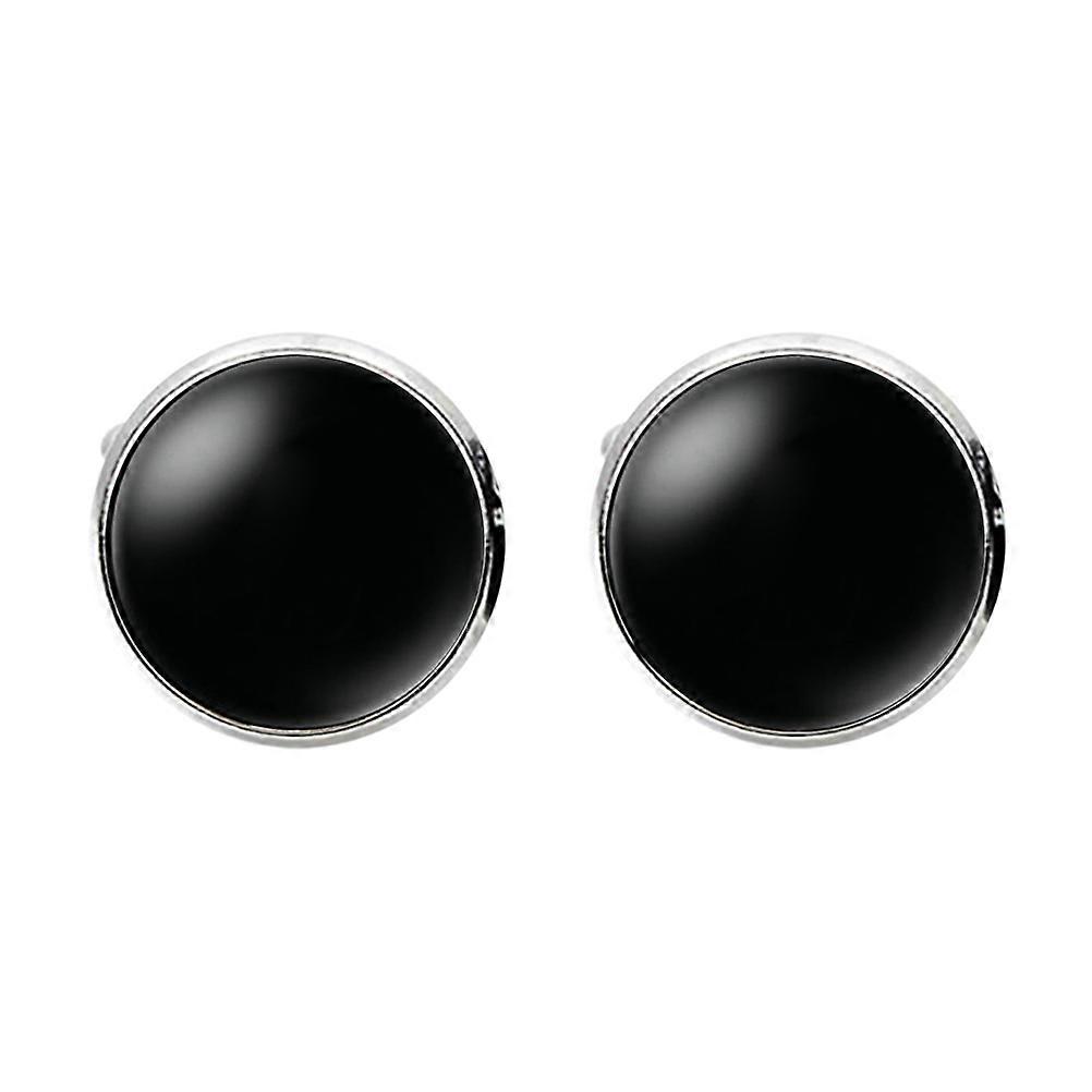 Collar Clips Men Glass Cuff-Link Sleeve Button Round English Letter Pattern for Daily Wear 1.6*1.6cm Simple Design 1 Pair