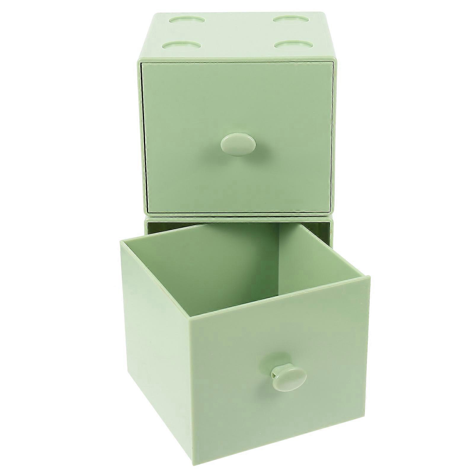 Light Green Stackable Drawer Type Storage Box for Cosmetics and Jewelry with Dustproof Design Material 2 Pieces