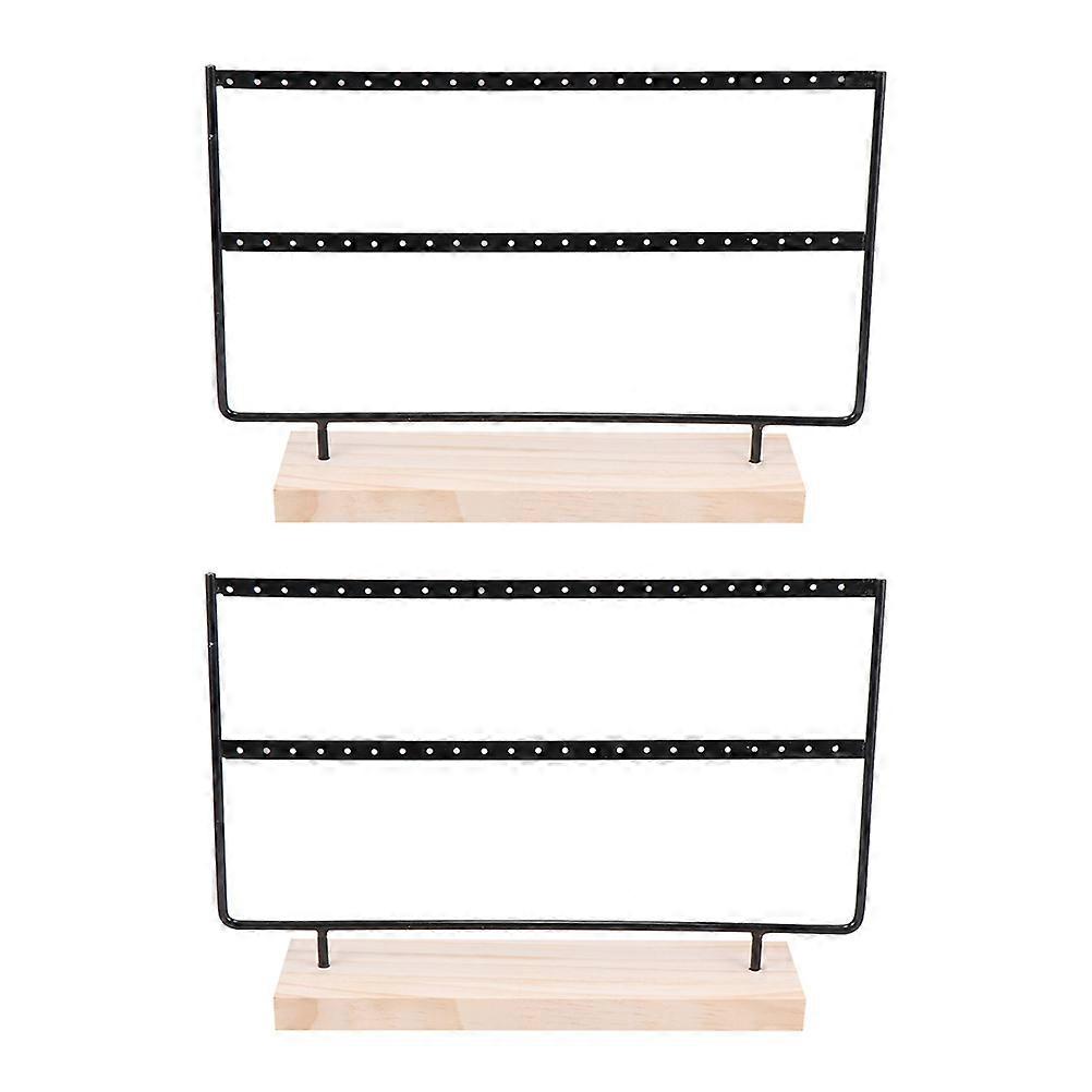 Earring Display Stand Iron Wood Base for Ear Studs Counters Black Organization 2Pcs