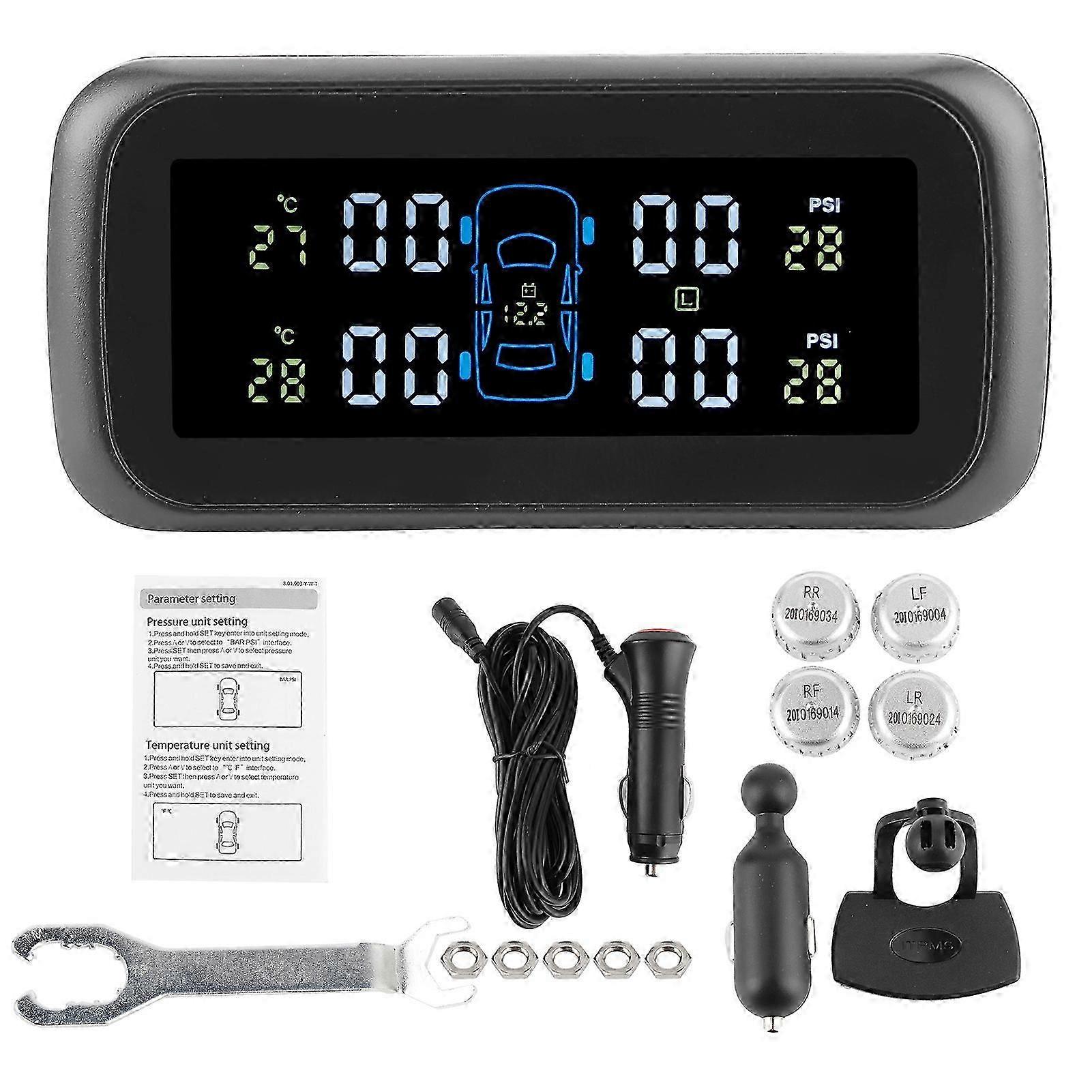 Wireless Tire Pressure Monitoring System LCD Display Monitor Car TPMS with 4 Sensors