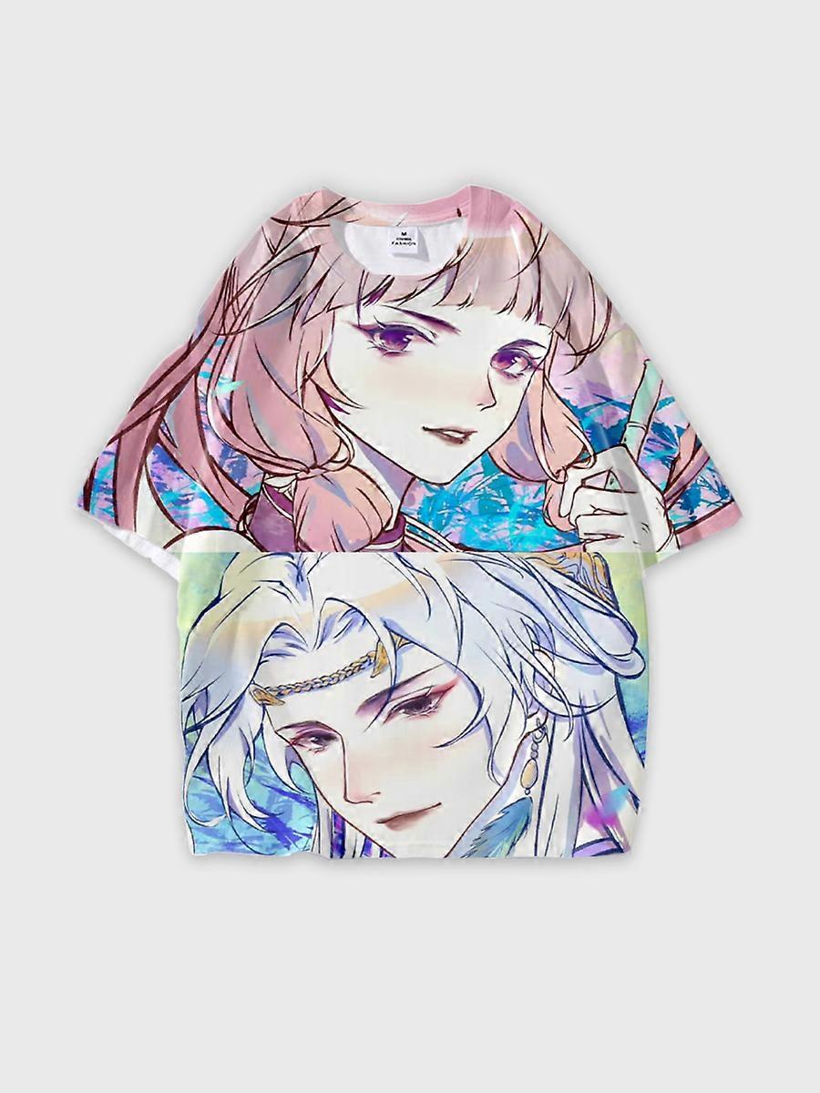 T-shirt round neck Character Pattern loose short sleeve P1347