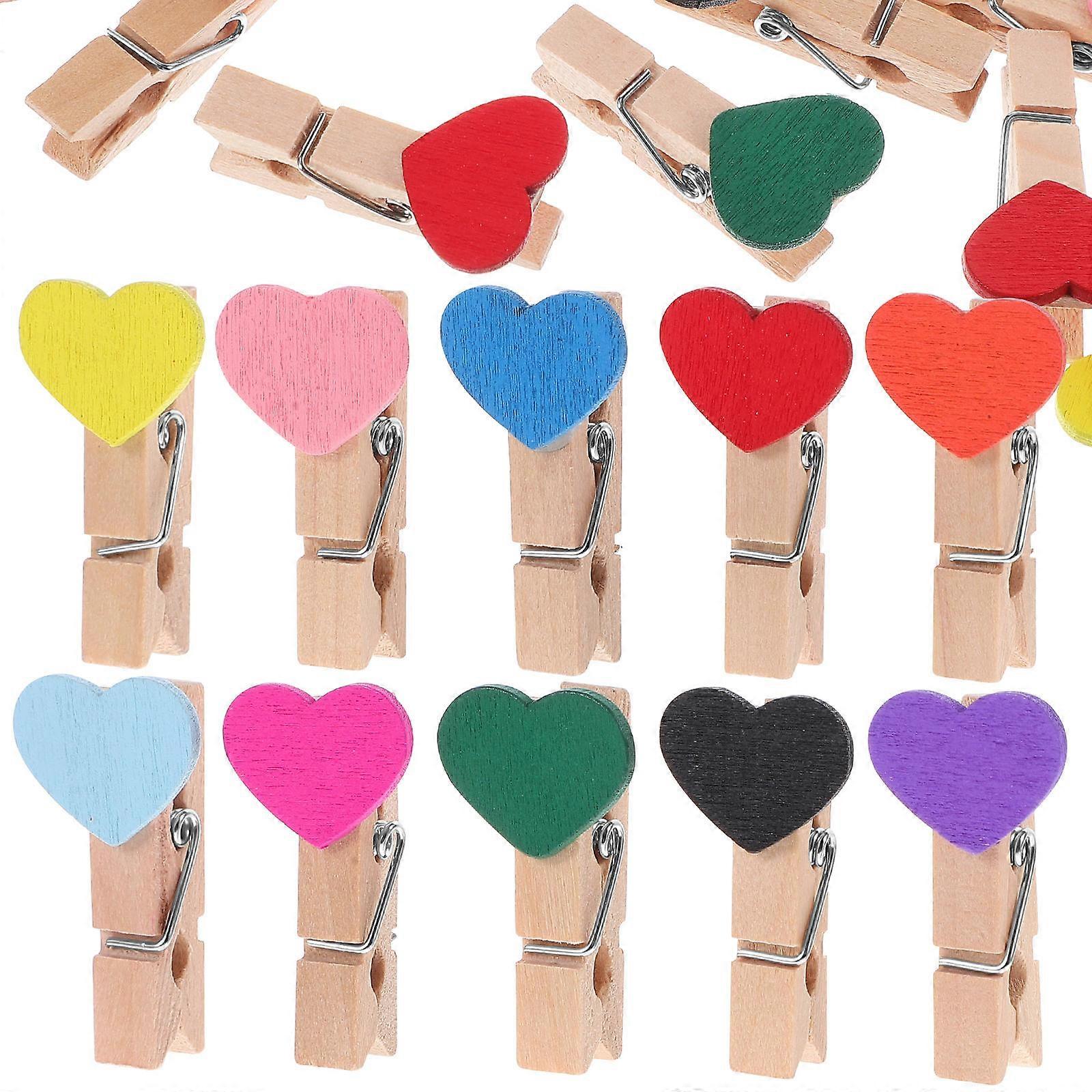 Wooden Photo Clips for Displaying Pictures Strong RustFree Construction with Hearts Assorted Color 50 Pcs