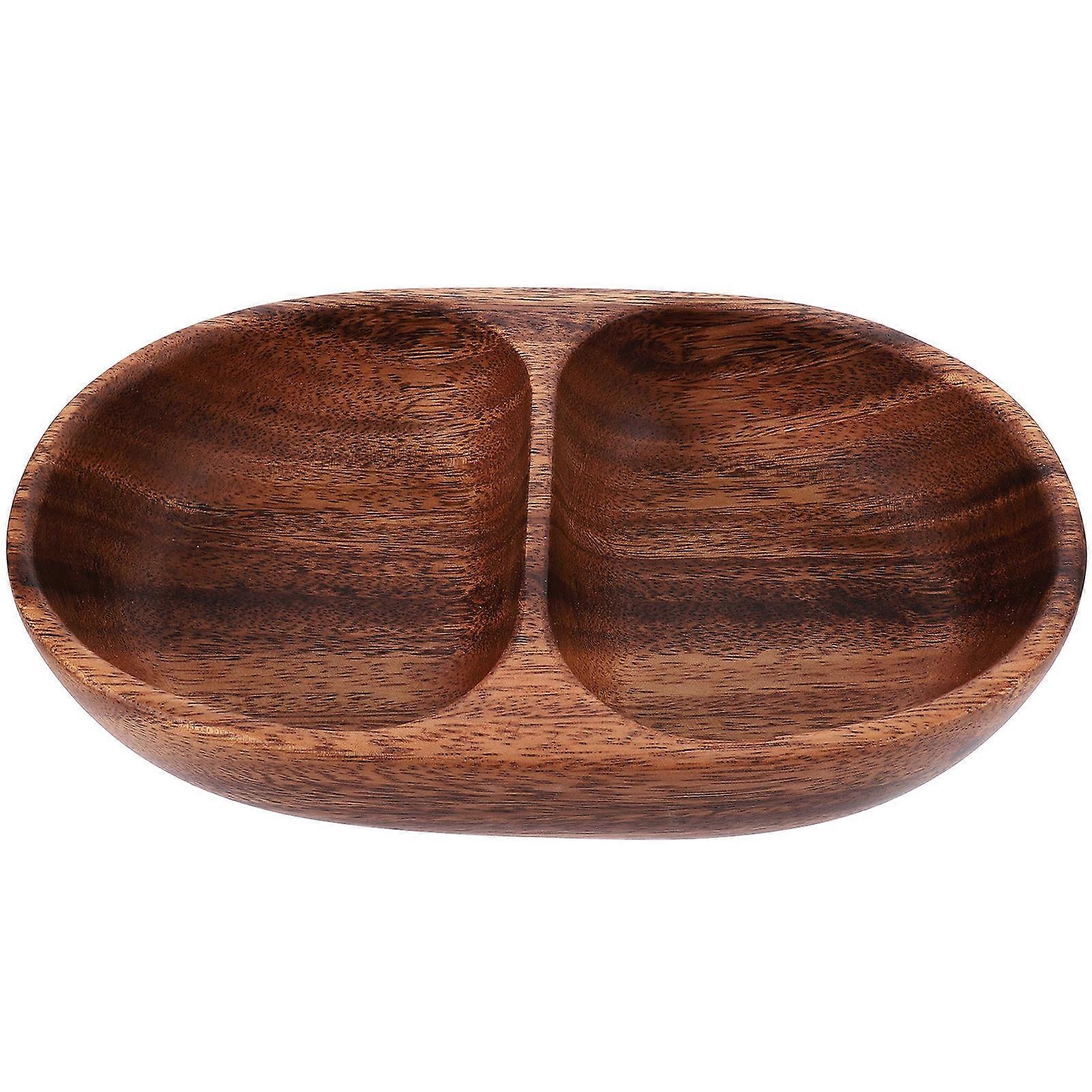 Wood Compartment Dish for Home Dark Brown Storage Bowl Ideal for Snacks and Fruits 13.5 x 10.5 Inches