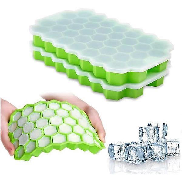 Ice Cube Tray with Lid Soft Silicone Molds Diamond Ice Cubes Green 2-pack